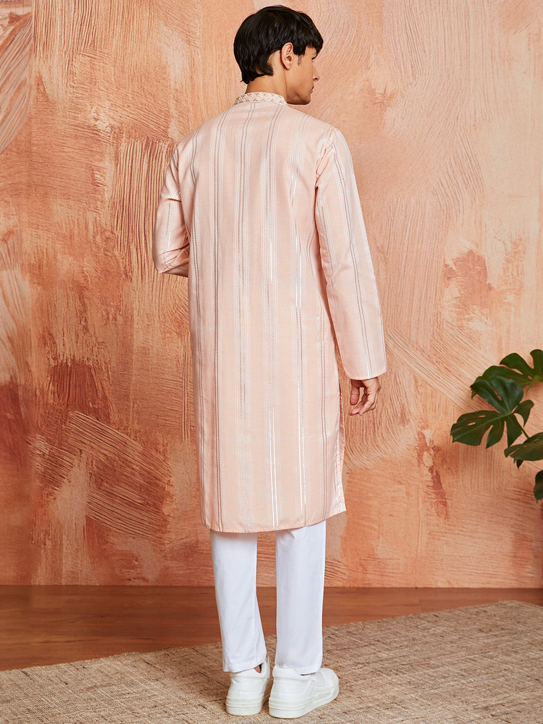 Men's Peach Silk Blend Kurta And Pyjama Set