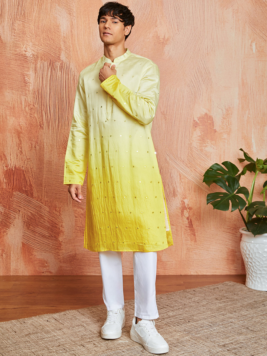 Men's Yellow Cotton Silk Kurta