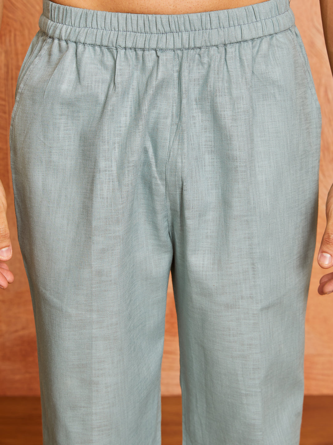 Men's Sea Green Cotton Slub Kurta And Pyjama Set