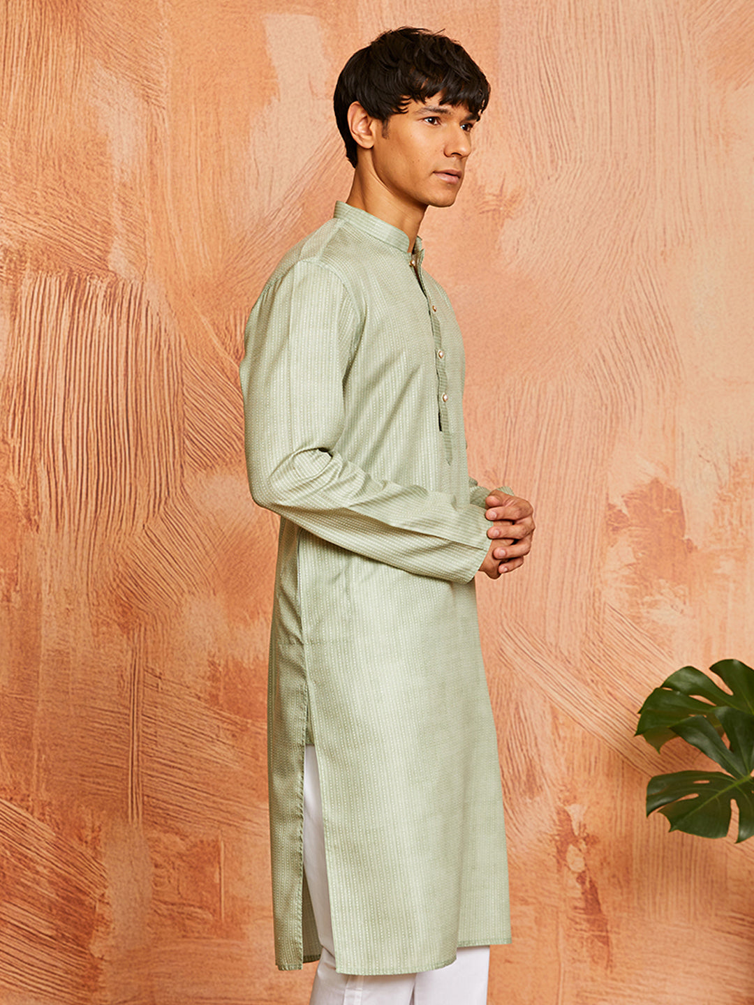 Men's Green Cotton Blend Kurta