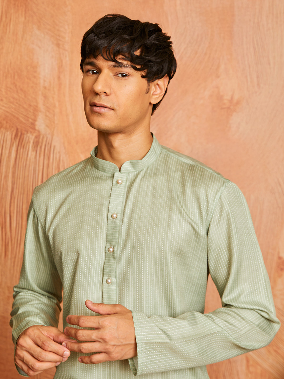 Men's Green Cotton Blend Kurta And Pyjama Set