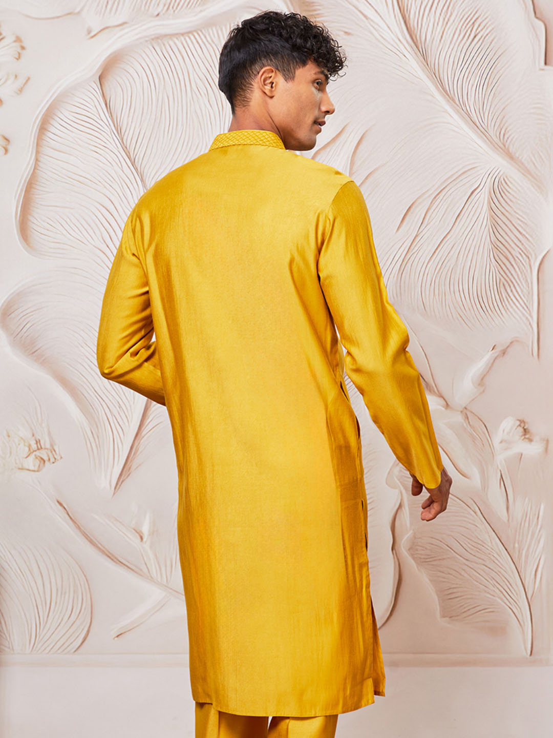 Men's Mustard Silk Blend Kurta Only