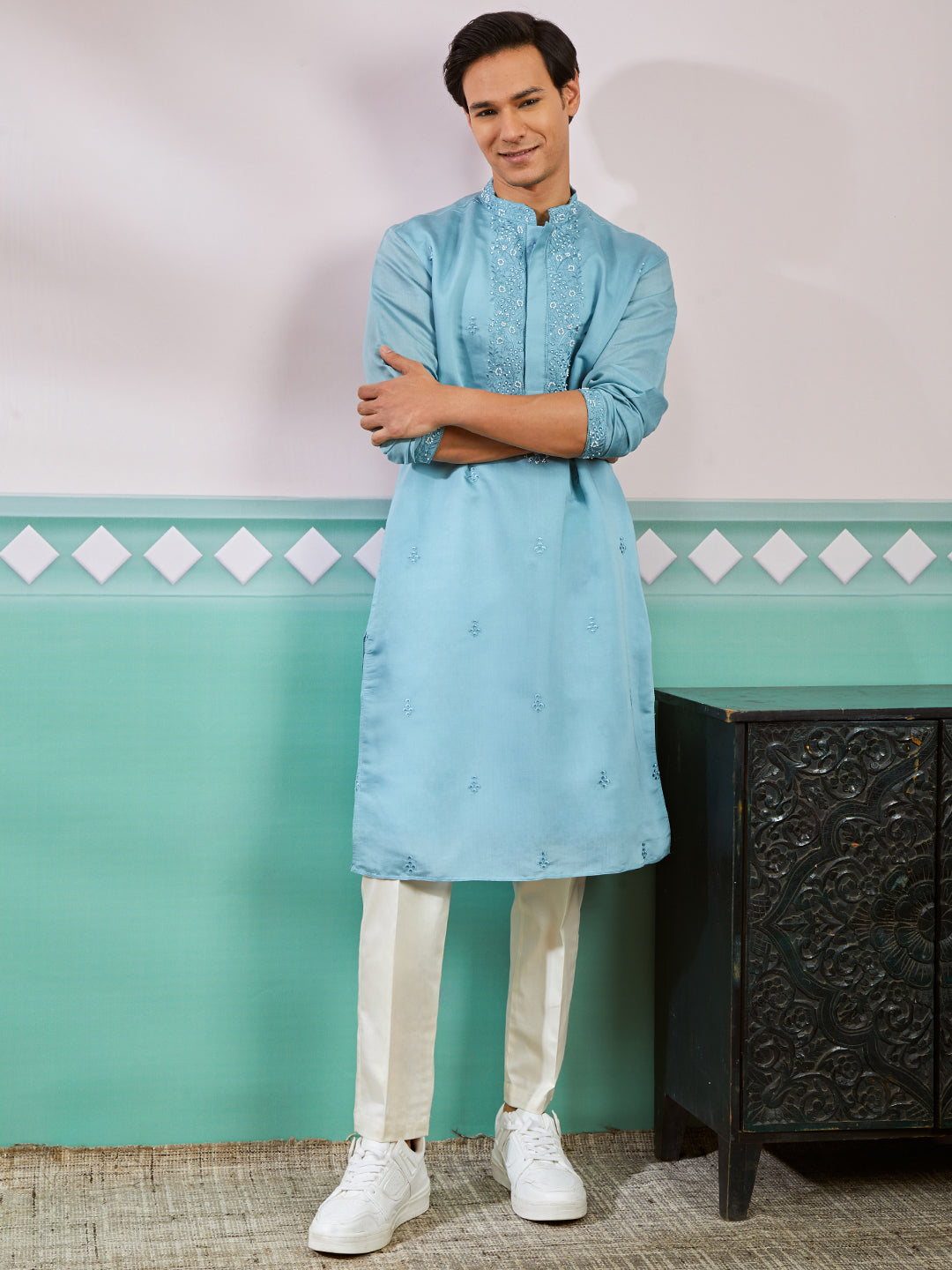 Men's Aqua Silk Blend Kurta