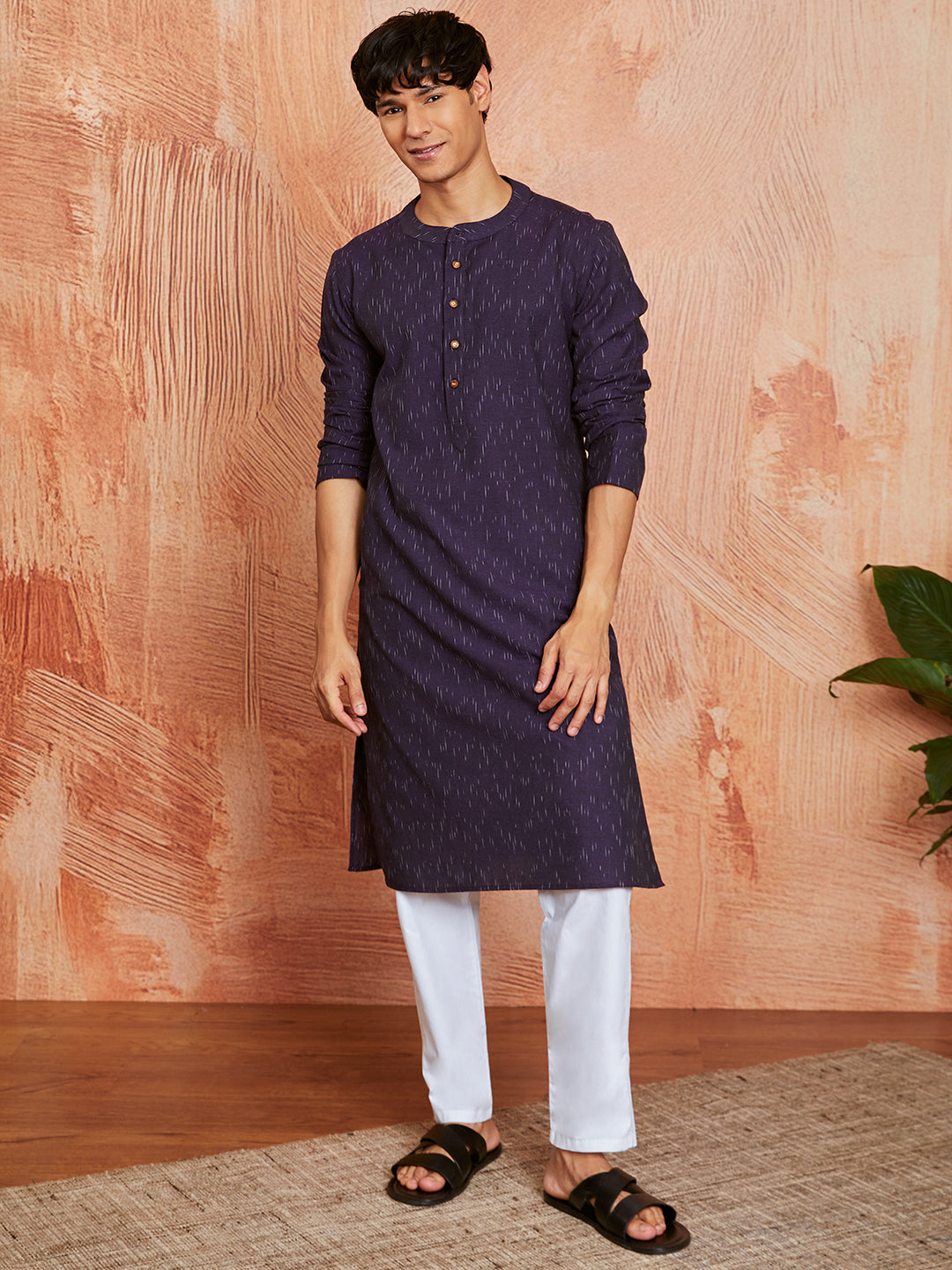 Men's Purple Cotton Kurta And Pyjama Set