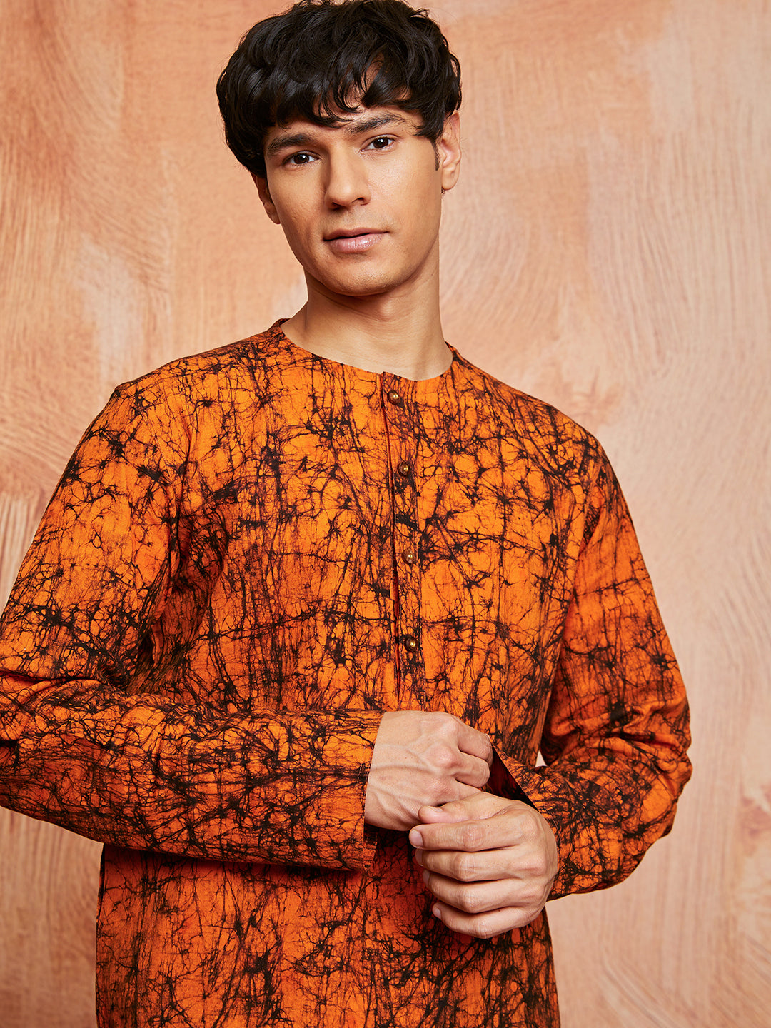 Men's Orange Cotton Kurta And Pyjama Set