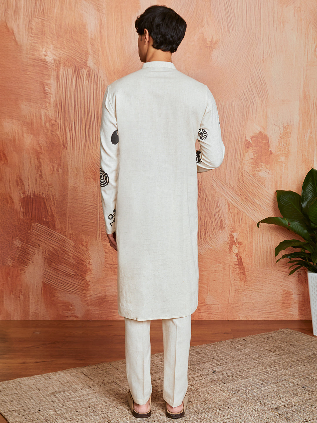Men's Cream Block Print Cotton Kurta & Pyjama Set