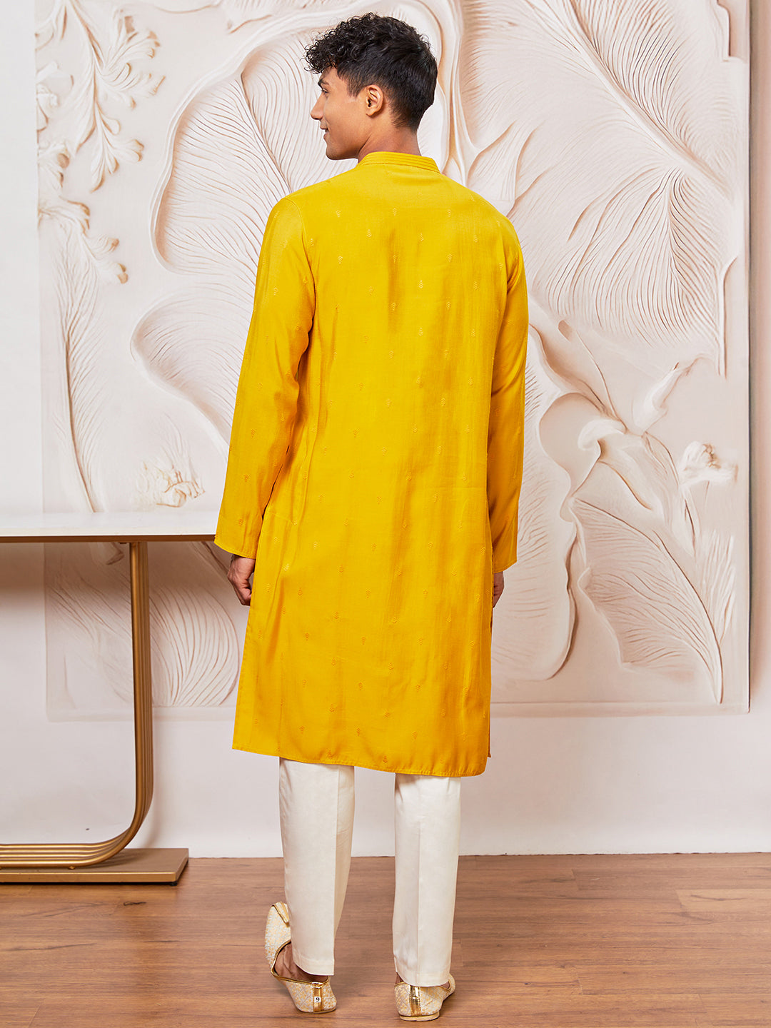 Men's Mustard Cotton Blend Kurta Pant Set