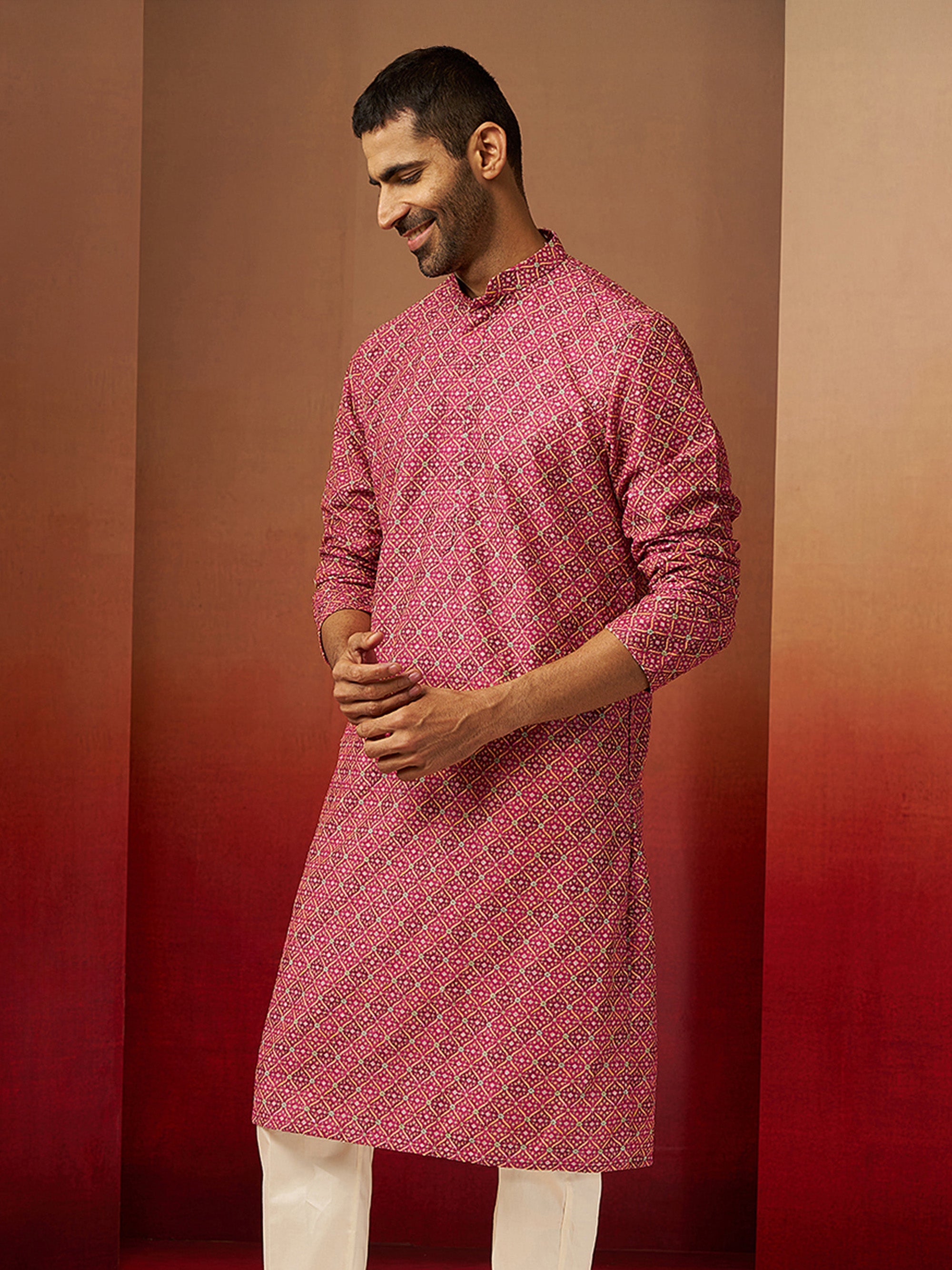 Men Falsa Cotton Gems Work Kurta