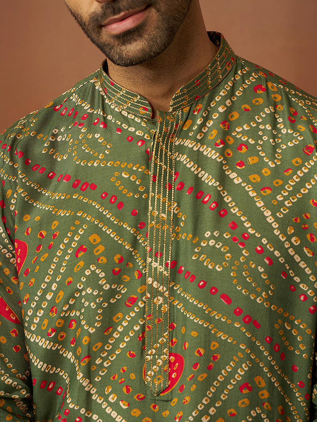 Men's Green Bandhni Kurta Pyjama Set