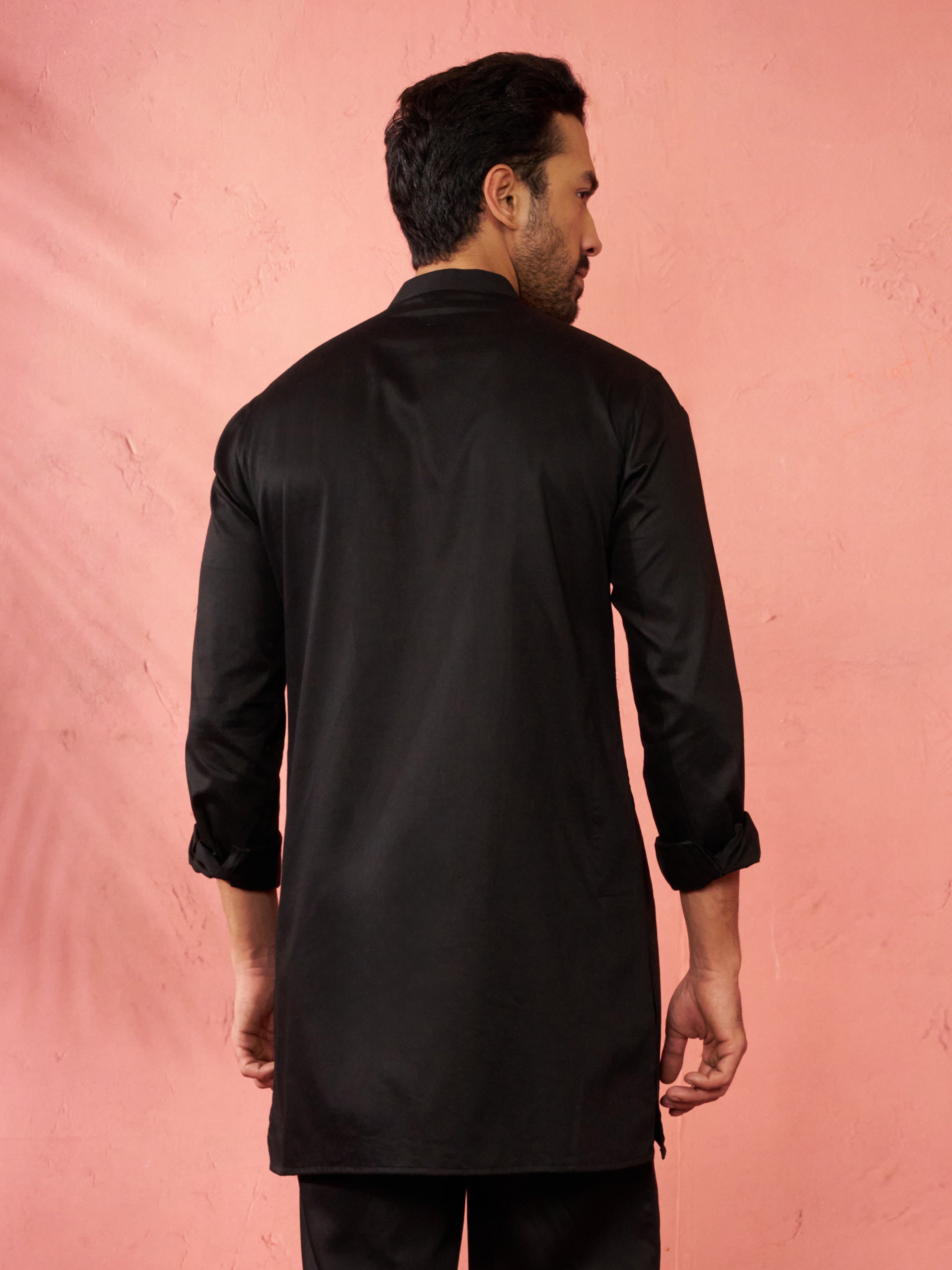 Men's Black Mid-Length Kurta
