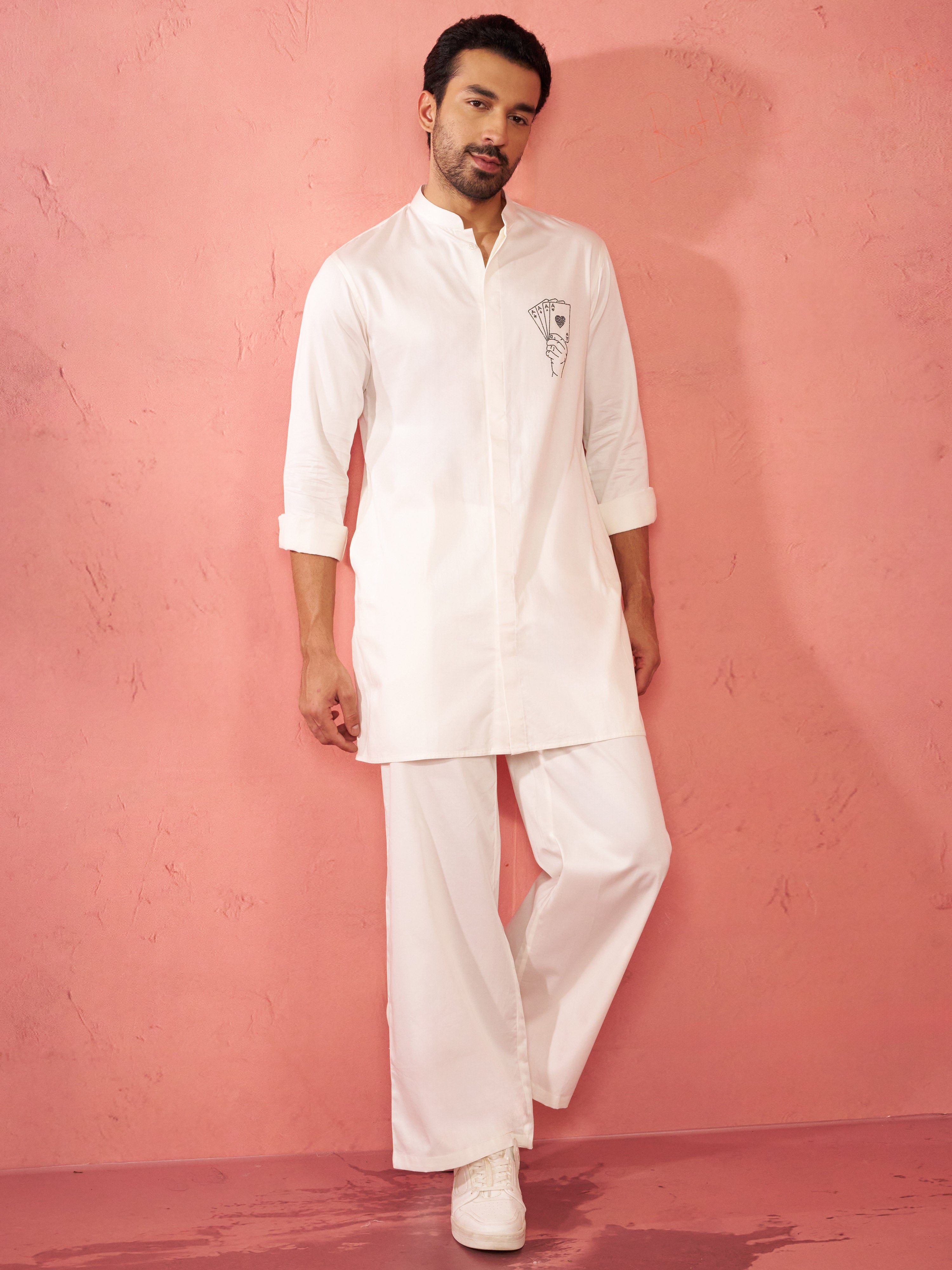 Men's White Mid-Length Kurta