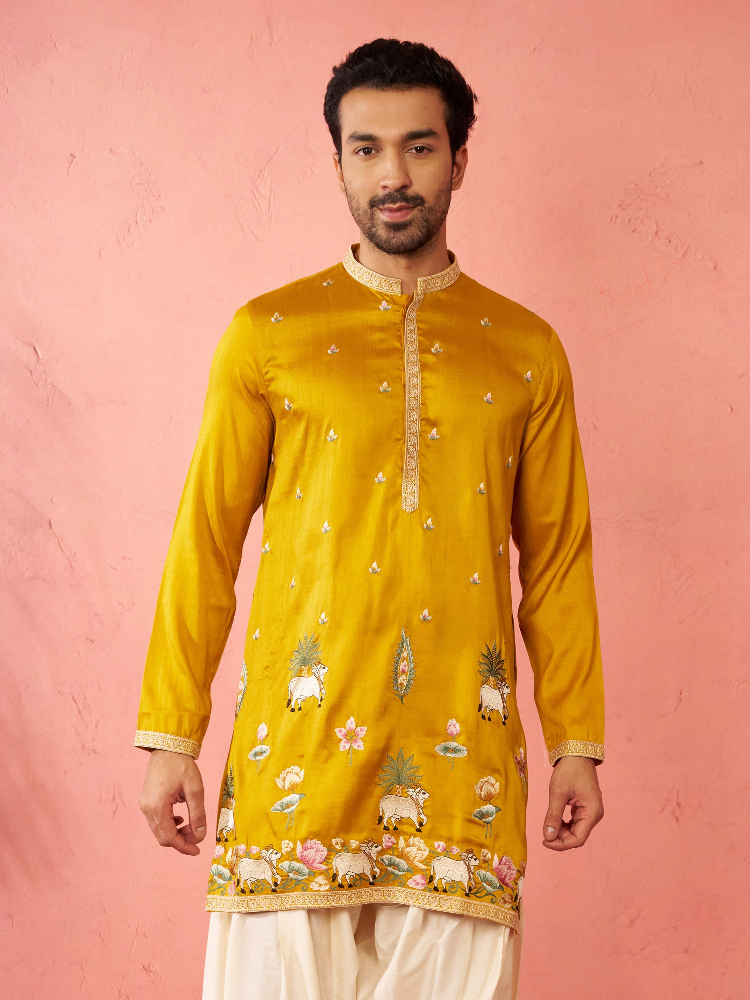 Men's Mustard Mid-Length Kurta