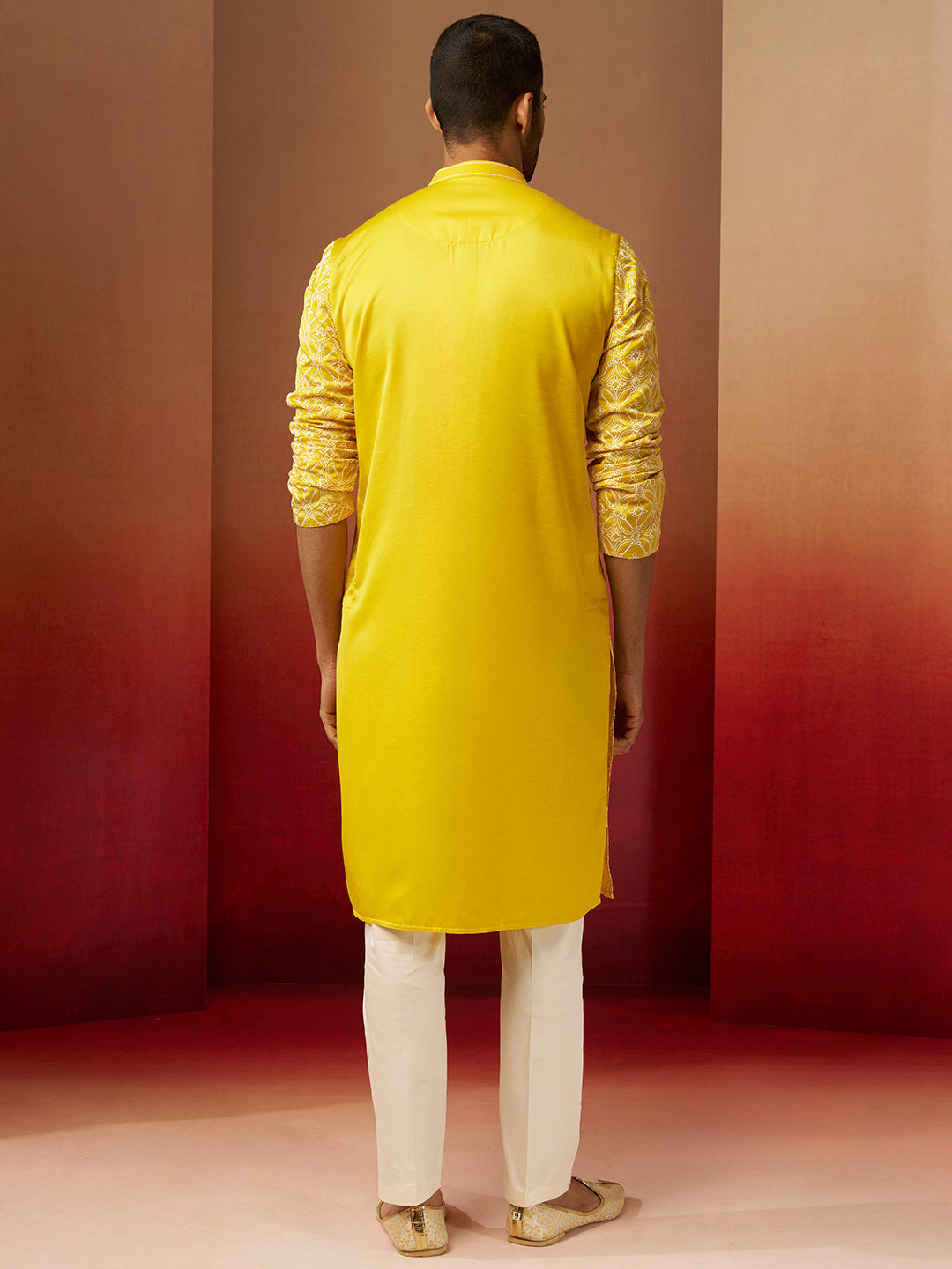 Men's Yellow Thread Embroidered Kurta with Pyjama