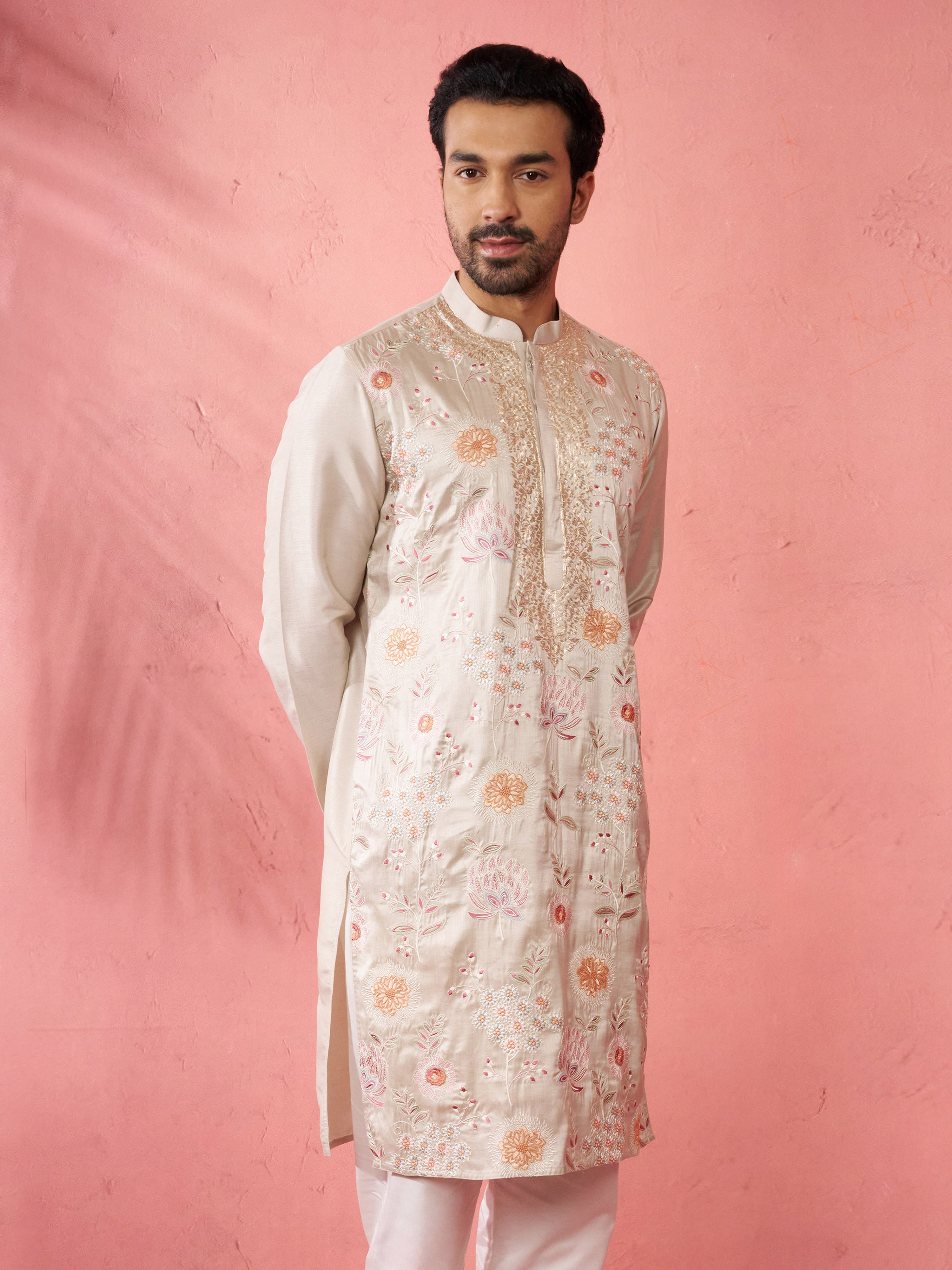 Men's Grey Silk Blend Kurta