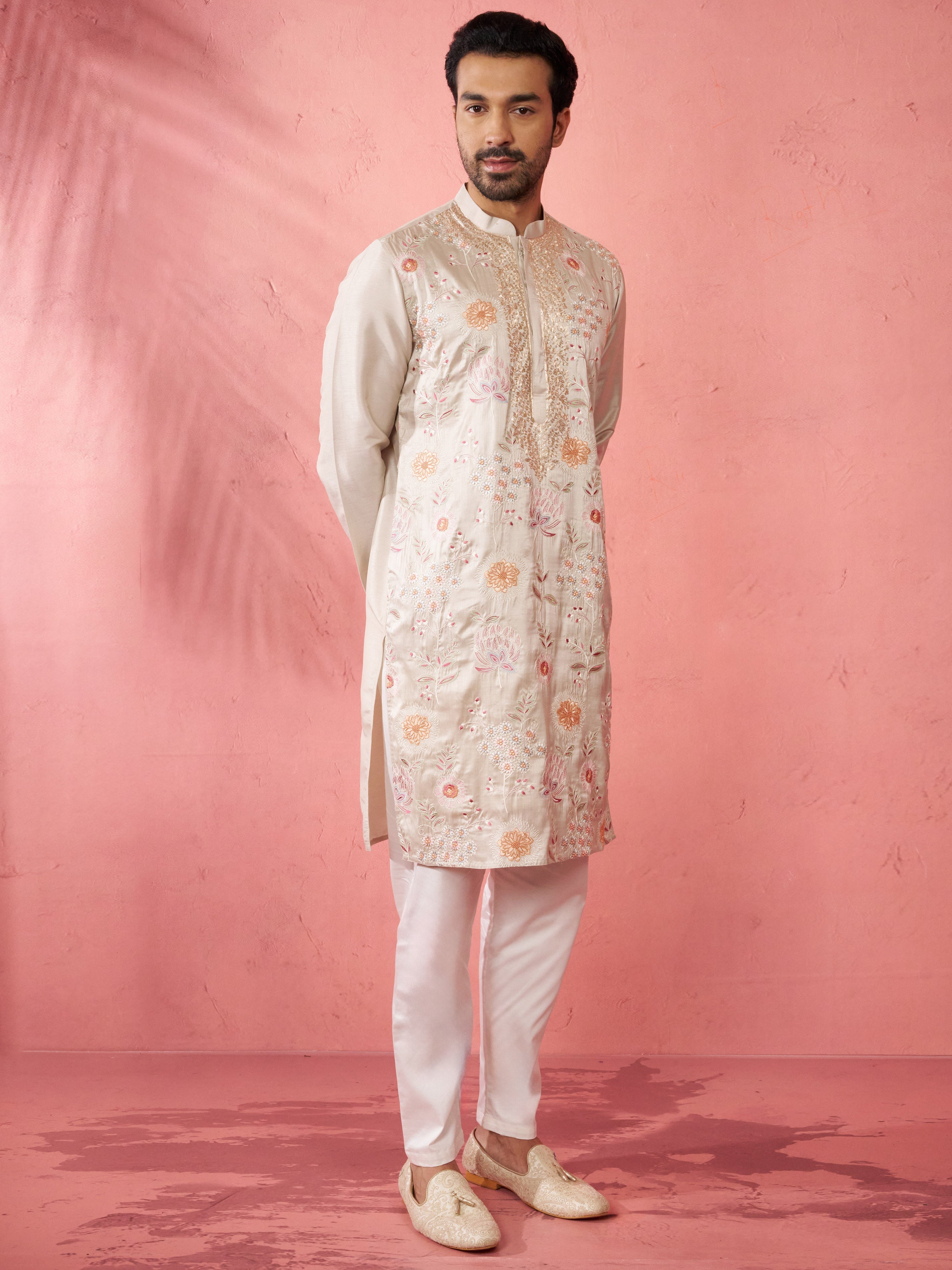 Men's Grey Silk Blend Kurta