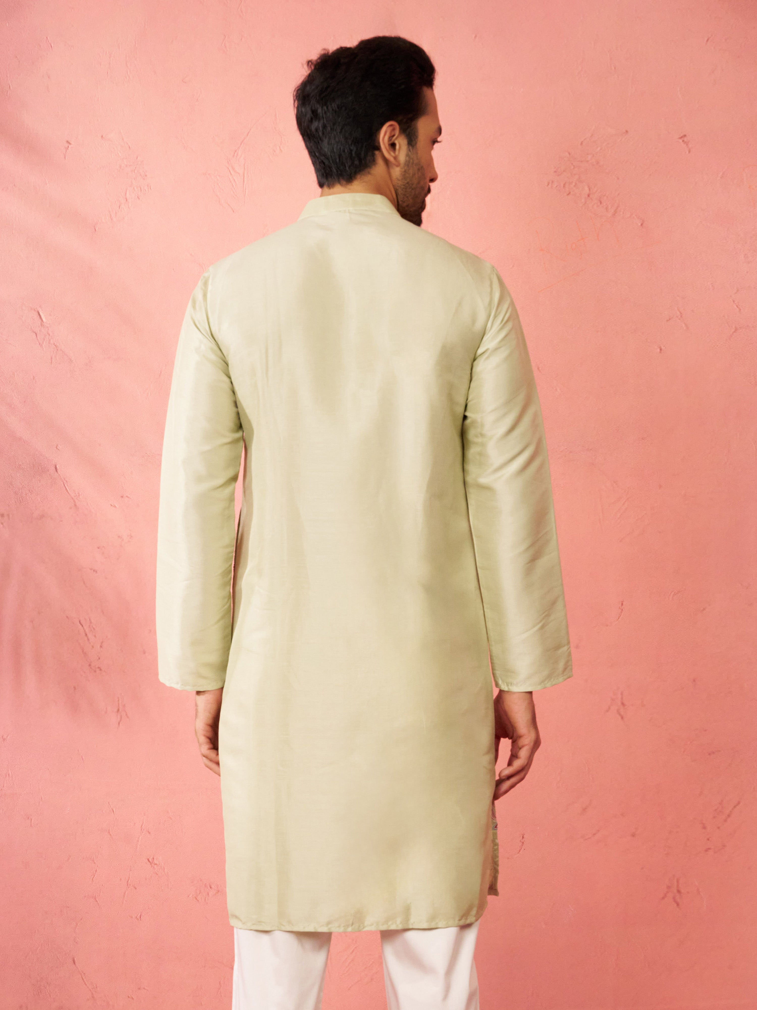 Men's Light Green Silk Blend Kurta