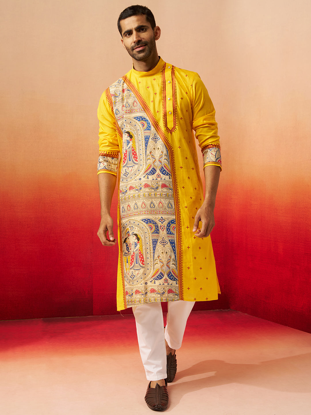 Men's Yellow Digital Print Kurta with Pyjama