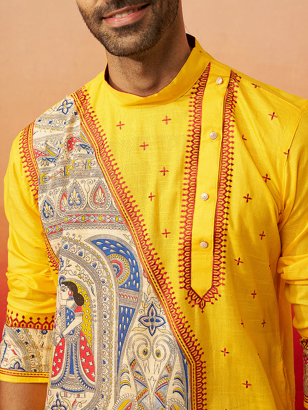 Men's Yellow Digital Print Kurta with Pyjama