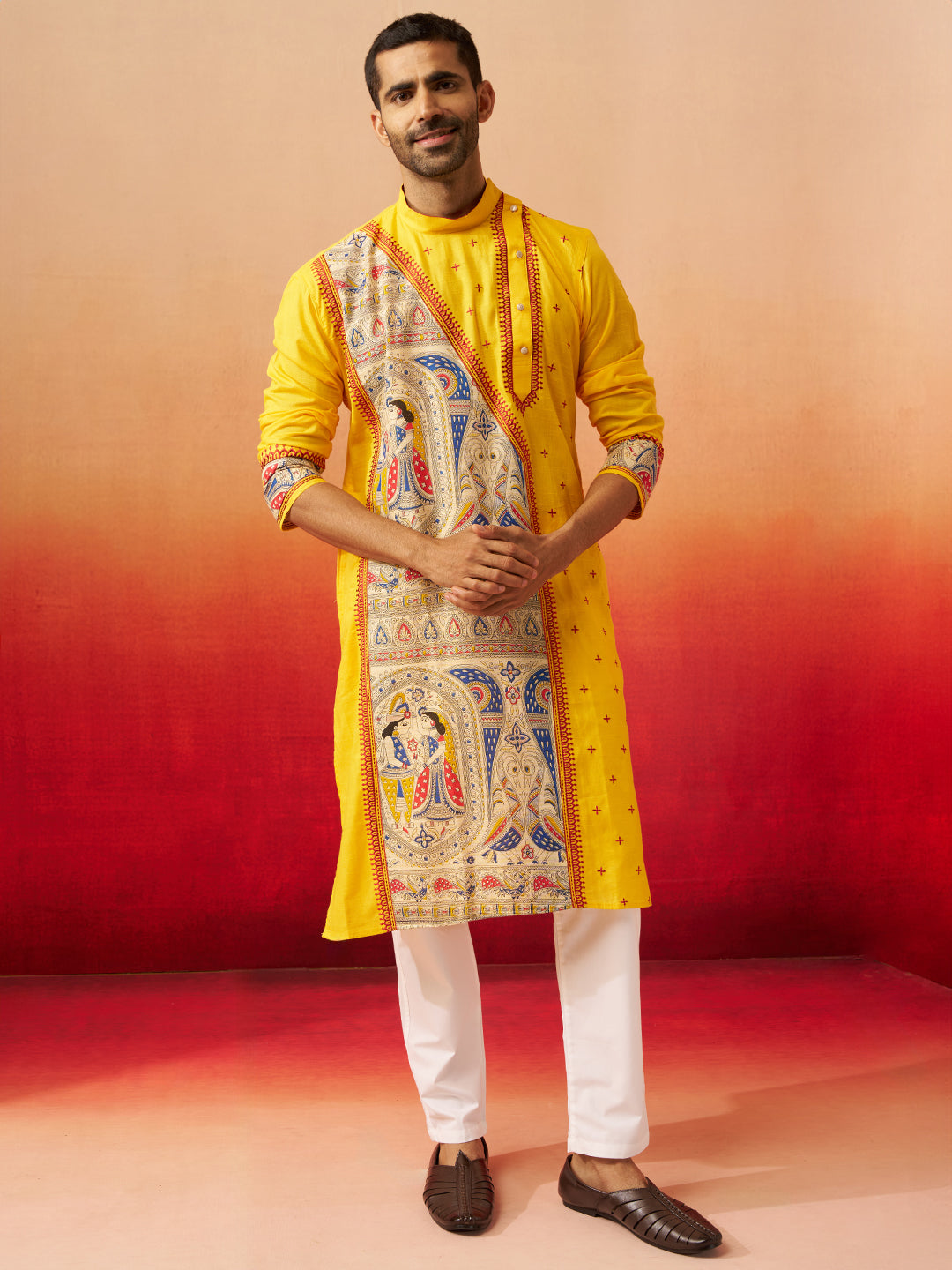 Men's Yellow Digital Print Kurta with Pyjama