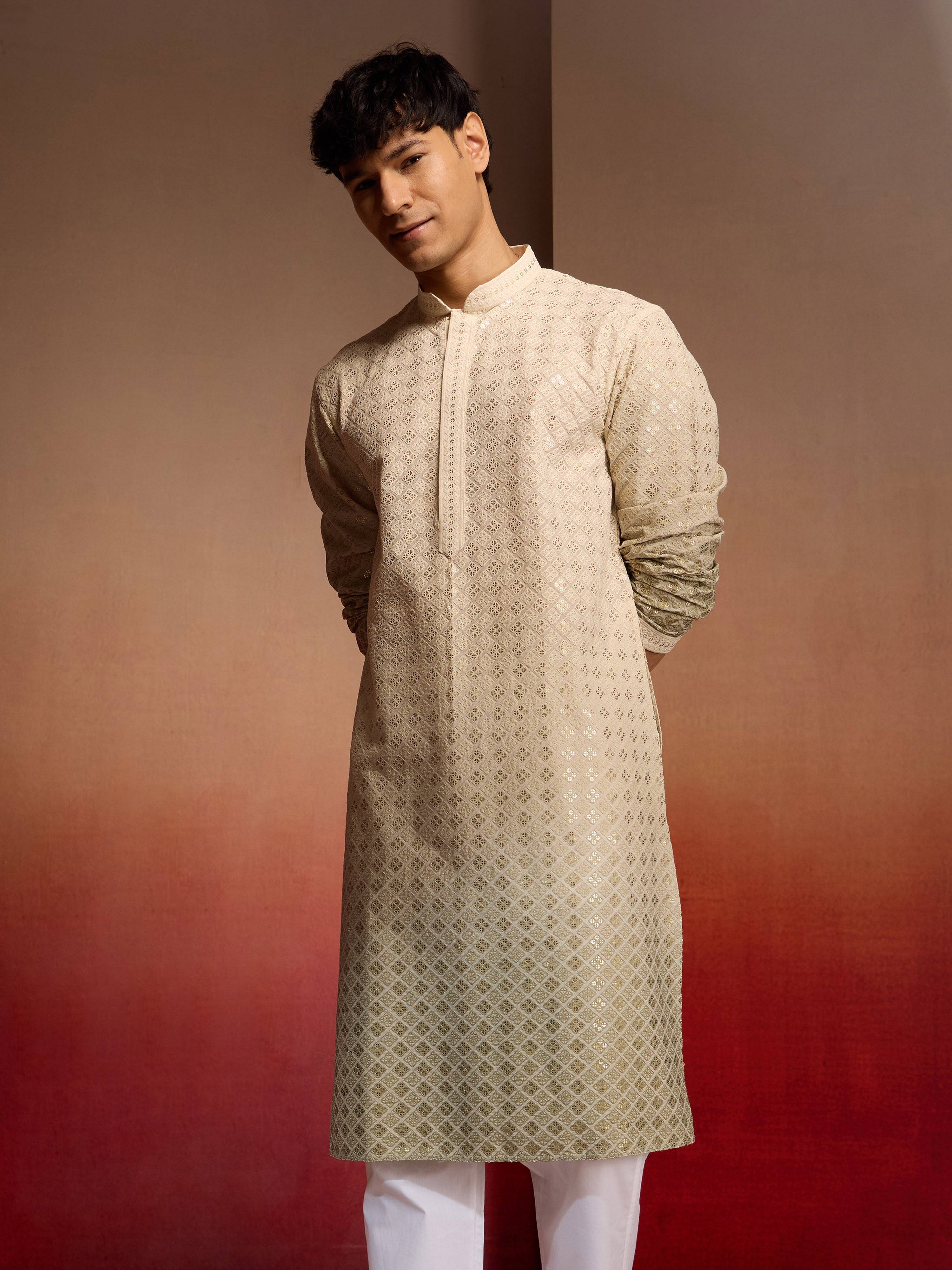 Men's Green Ombre Long Kurta
