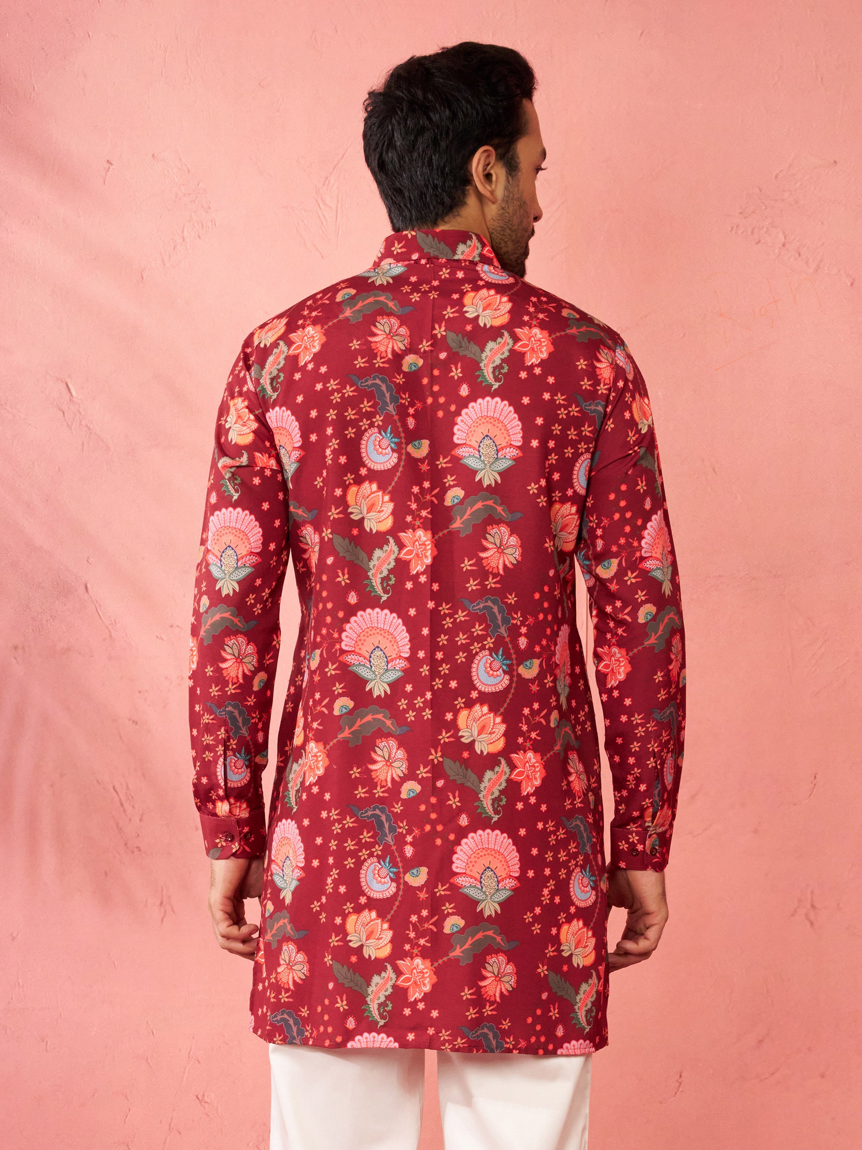 Men's Maroon Rayon Kurta
