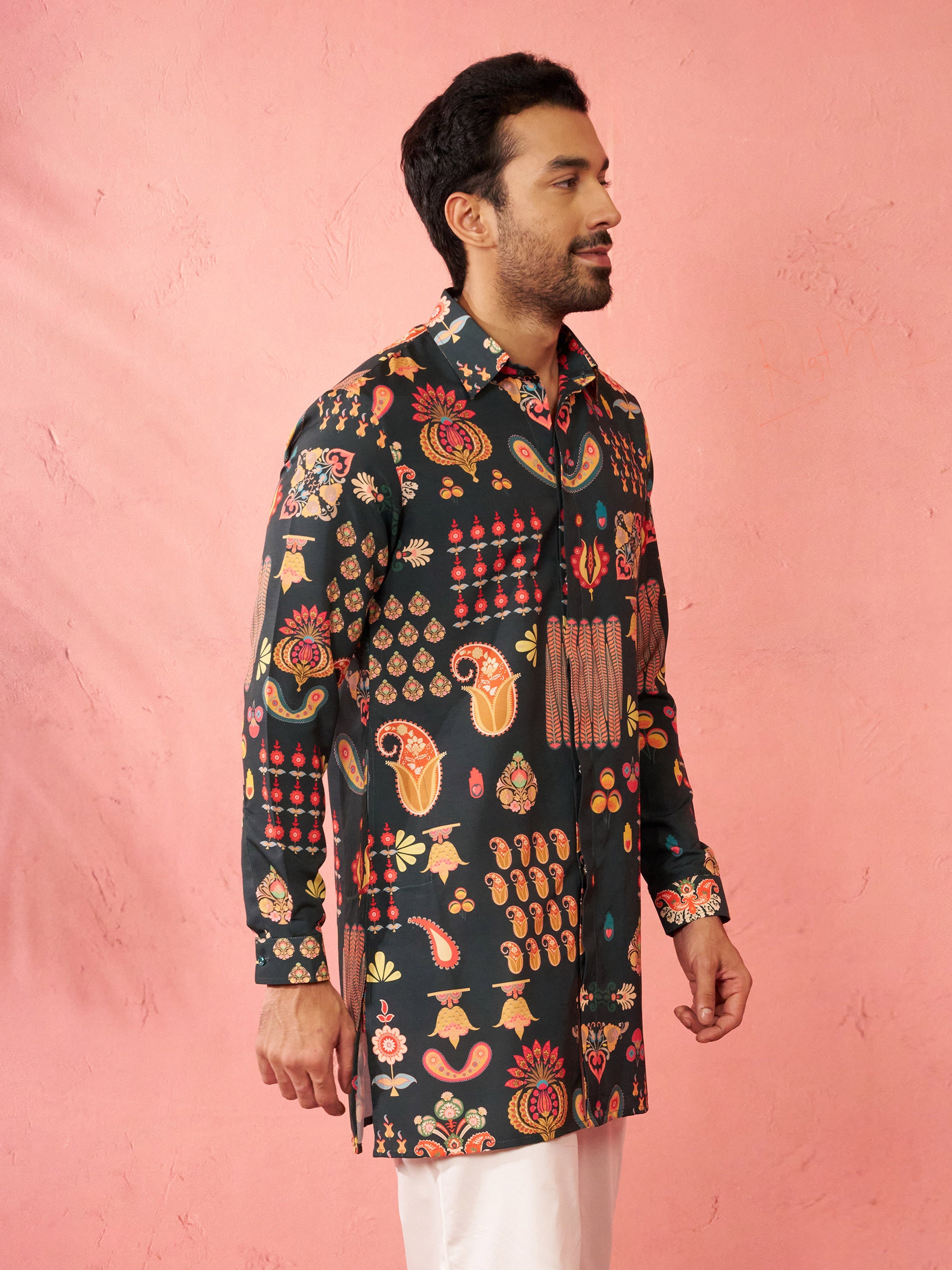 Men's Bottle Green Rayon Kurta