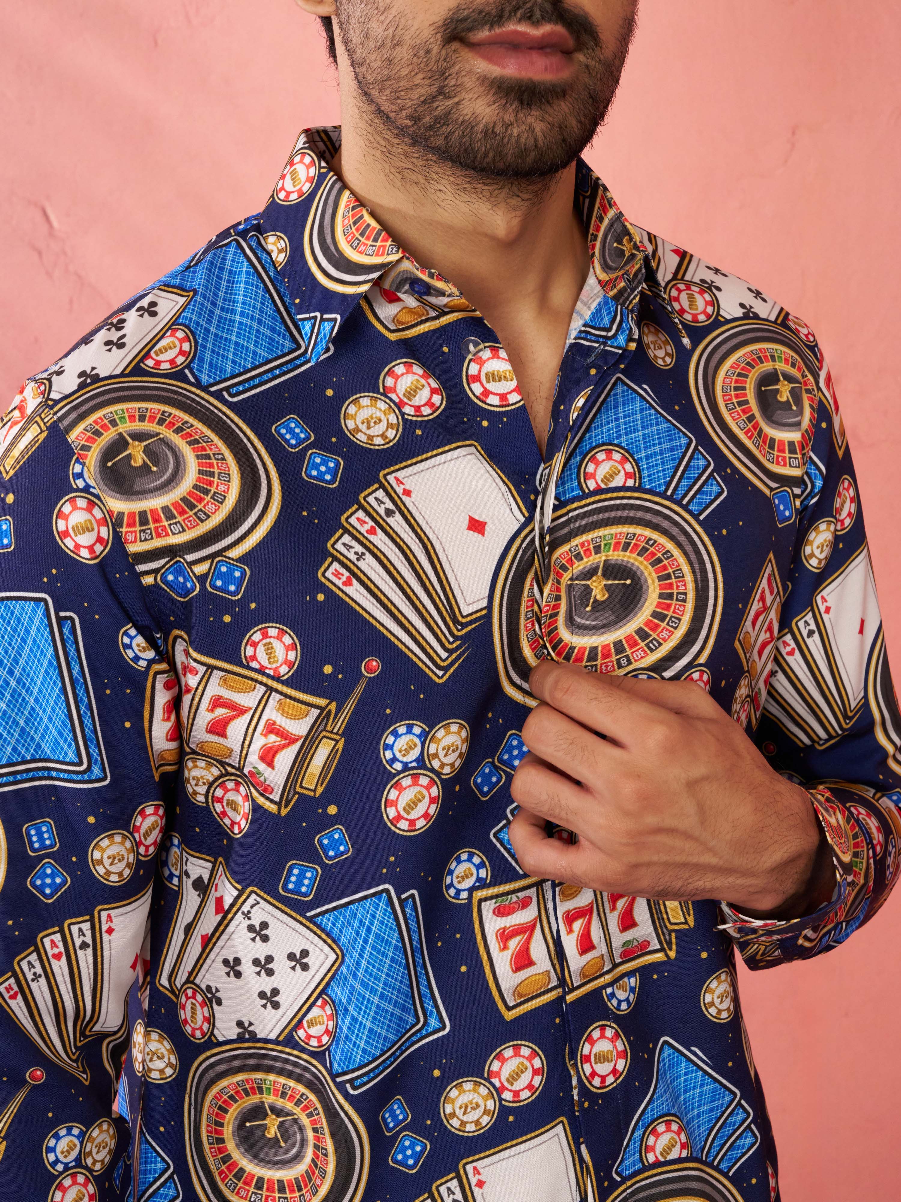 Men's Blue Digital Print Kurta with Cream Palazzo Set
