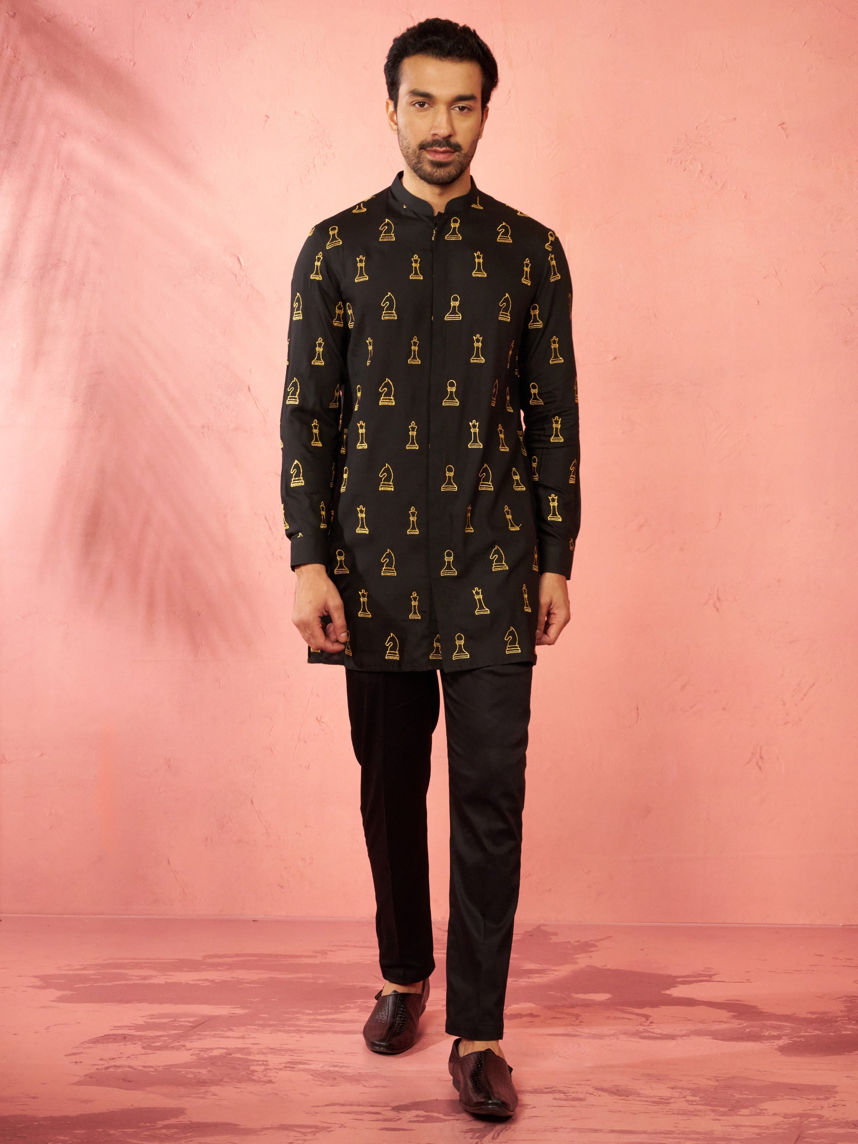 Men's Black Fine Satin Kurta
