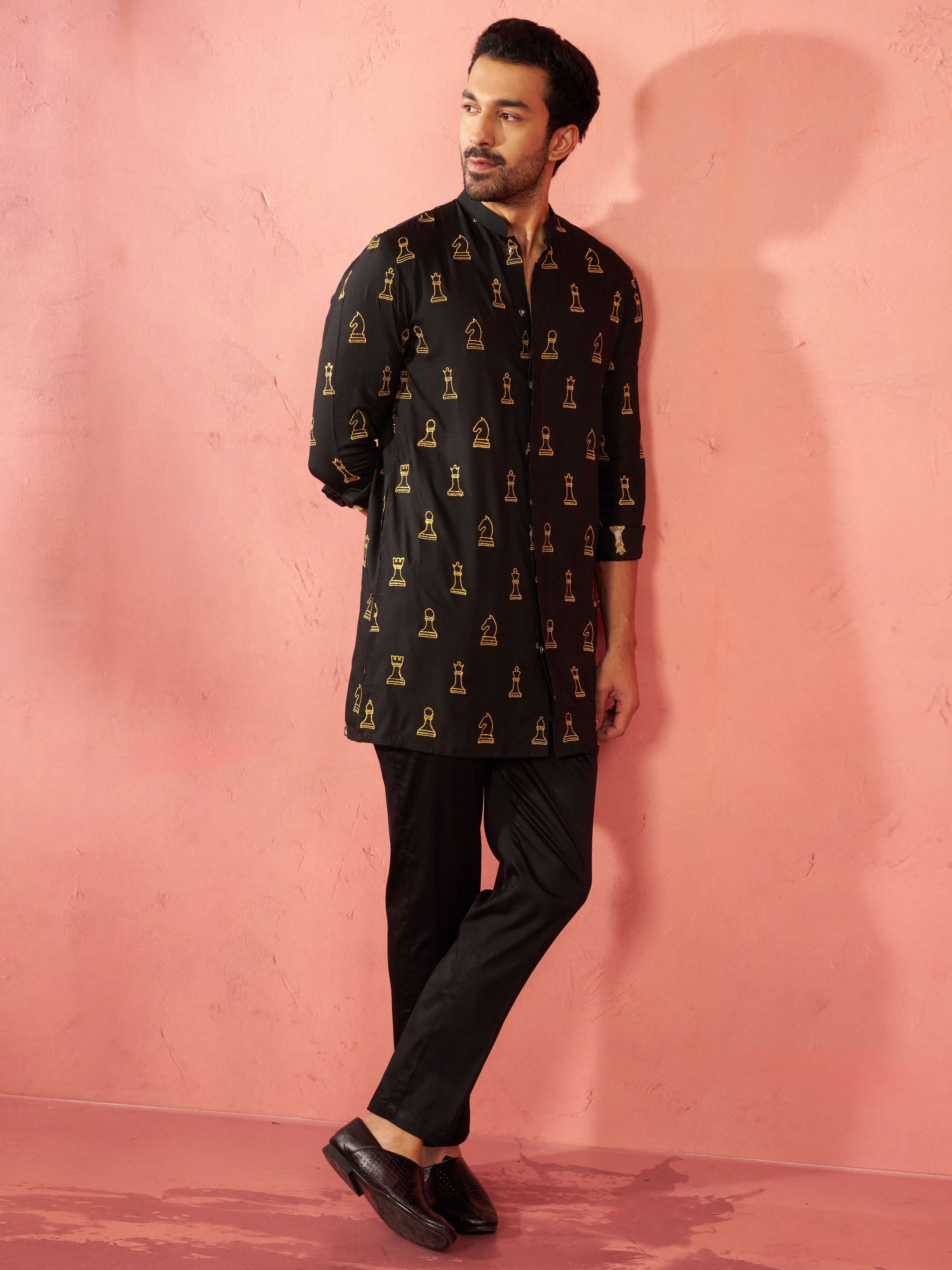 Men's Black Fine Satin Kurta with Cotton Lycra Pant