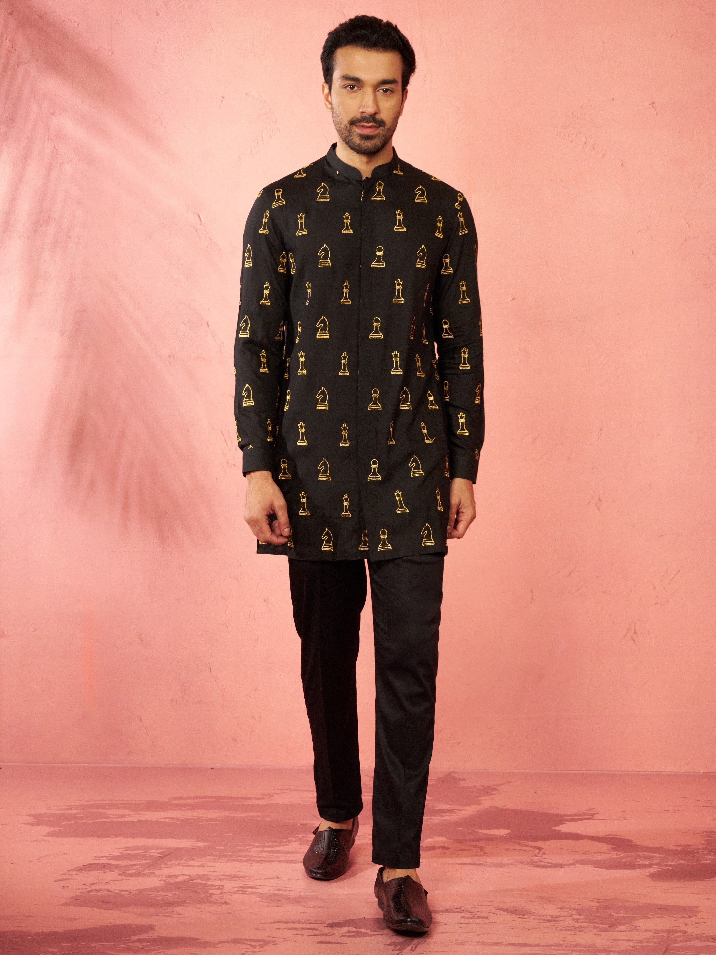Men's Black Fine Satin Kurta with Cotton Lycra Pant