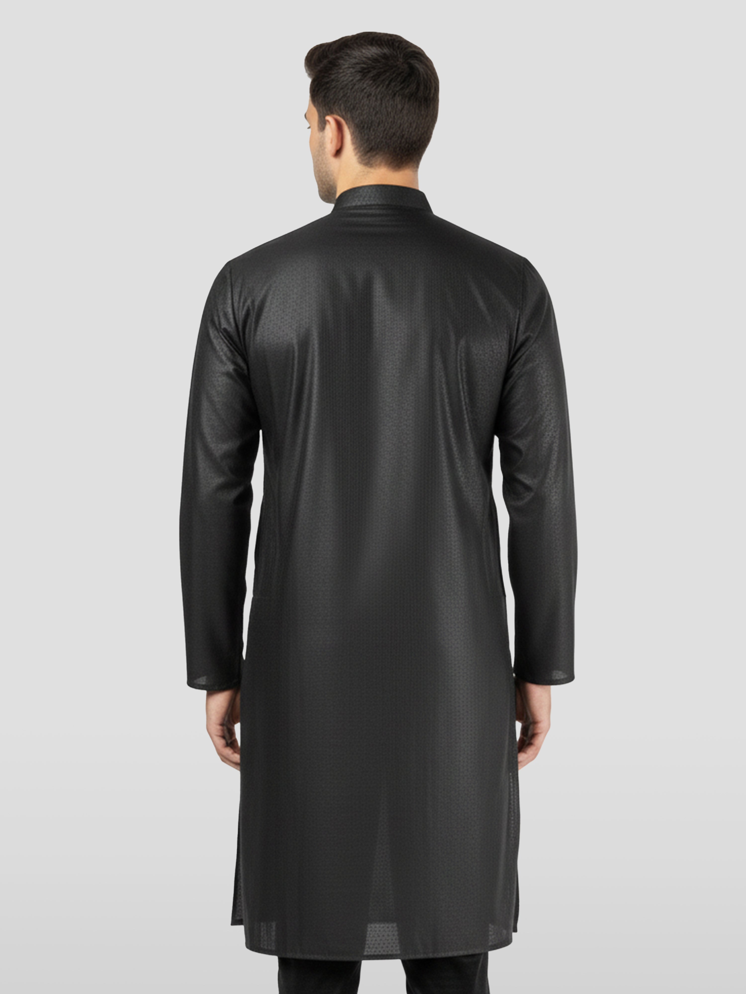 Men's Black Zudio Emboss Silk Kurta