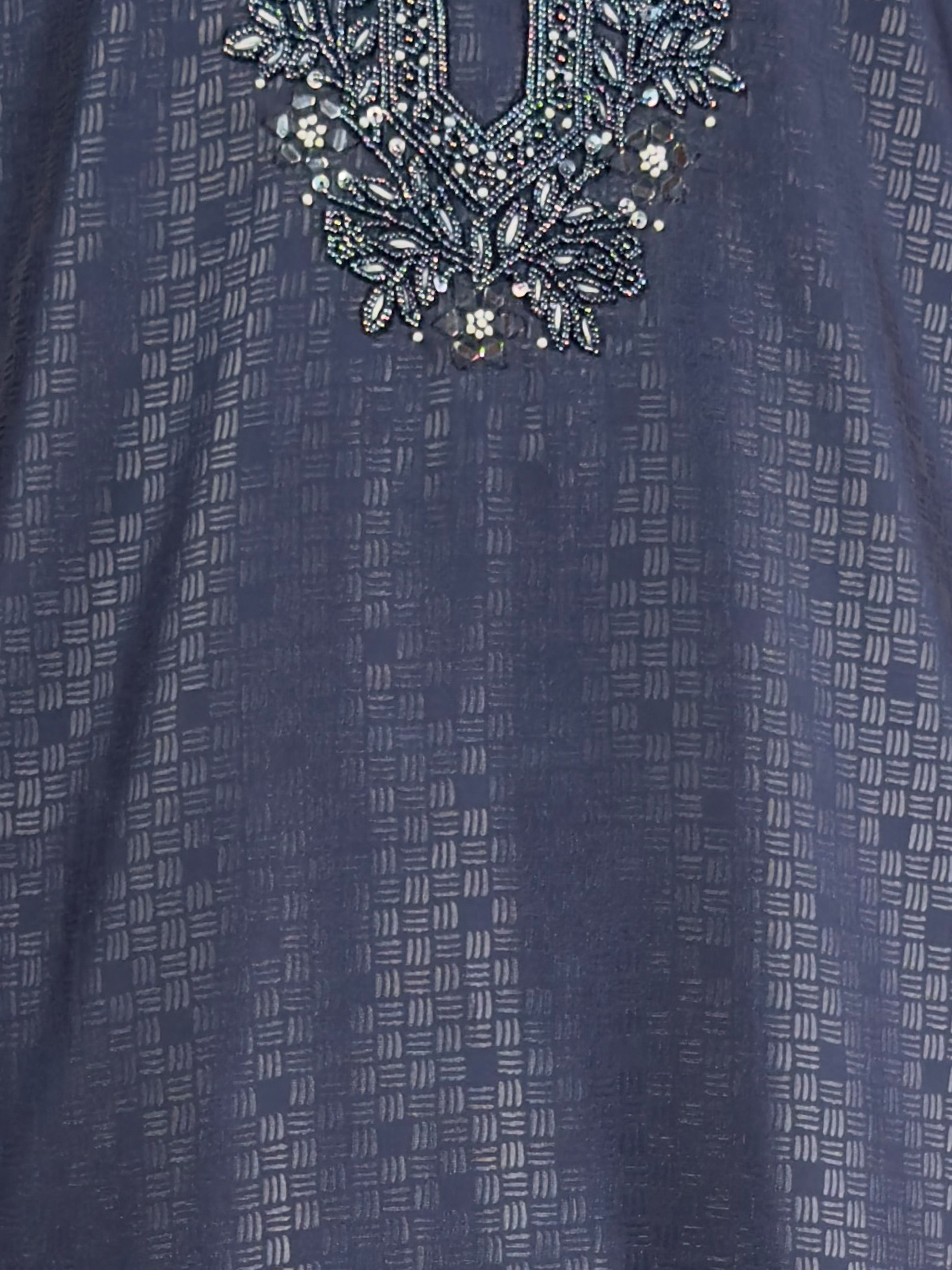 Men's Navy Blue Zudio Emboss Silk Kurta