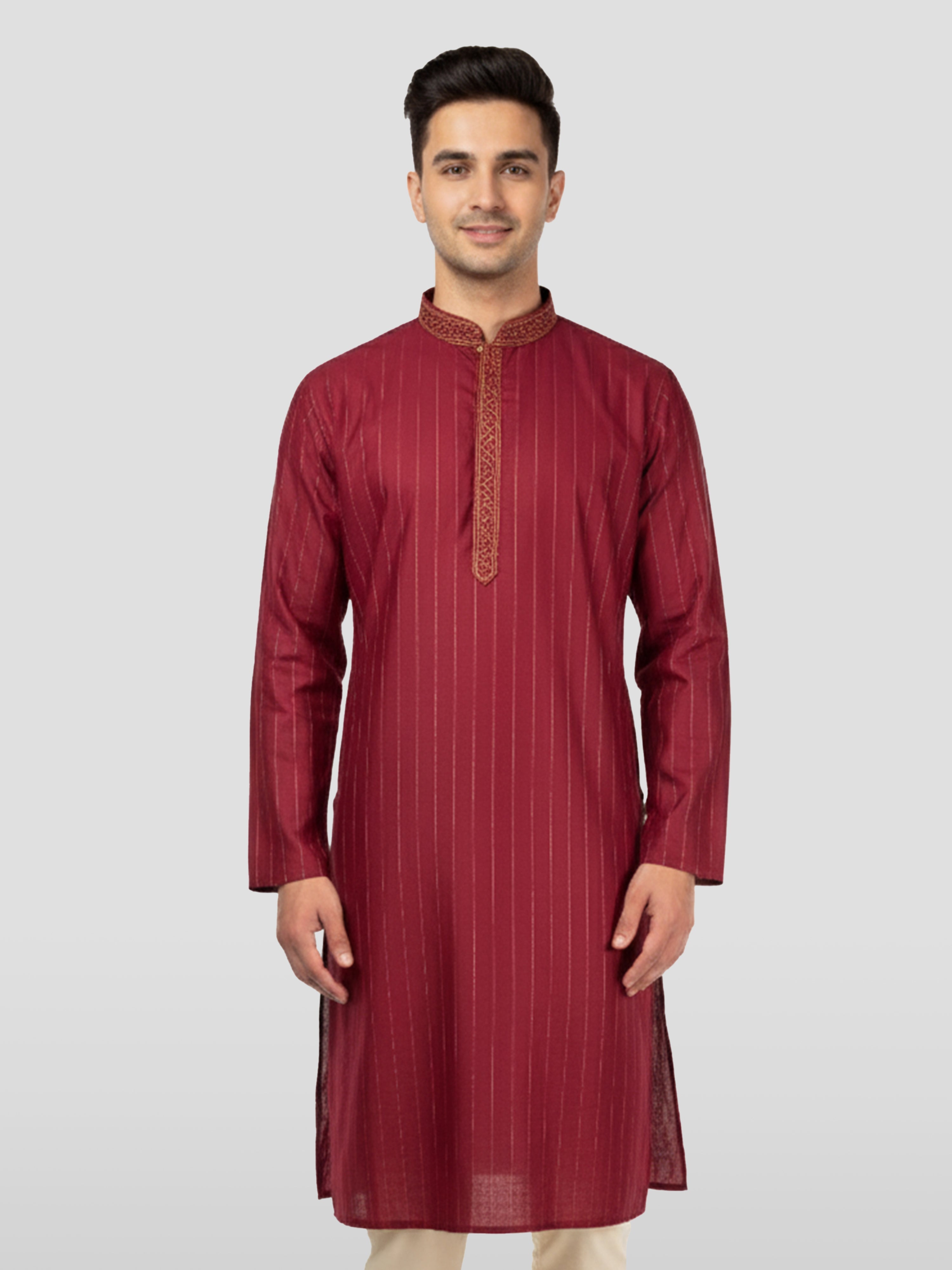 Men's Maroon Cotton Kurta