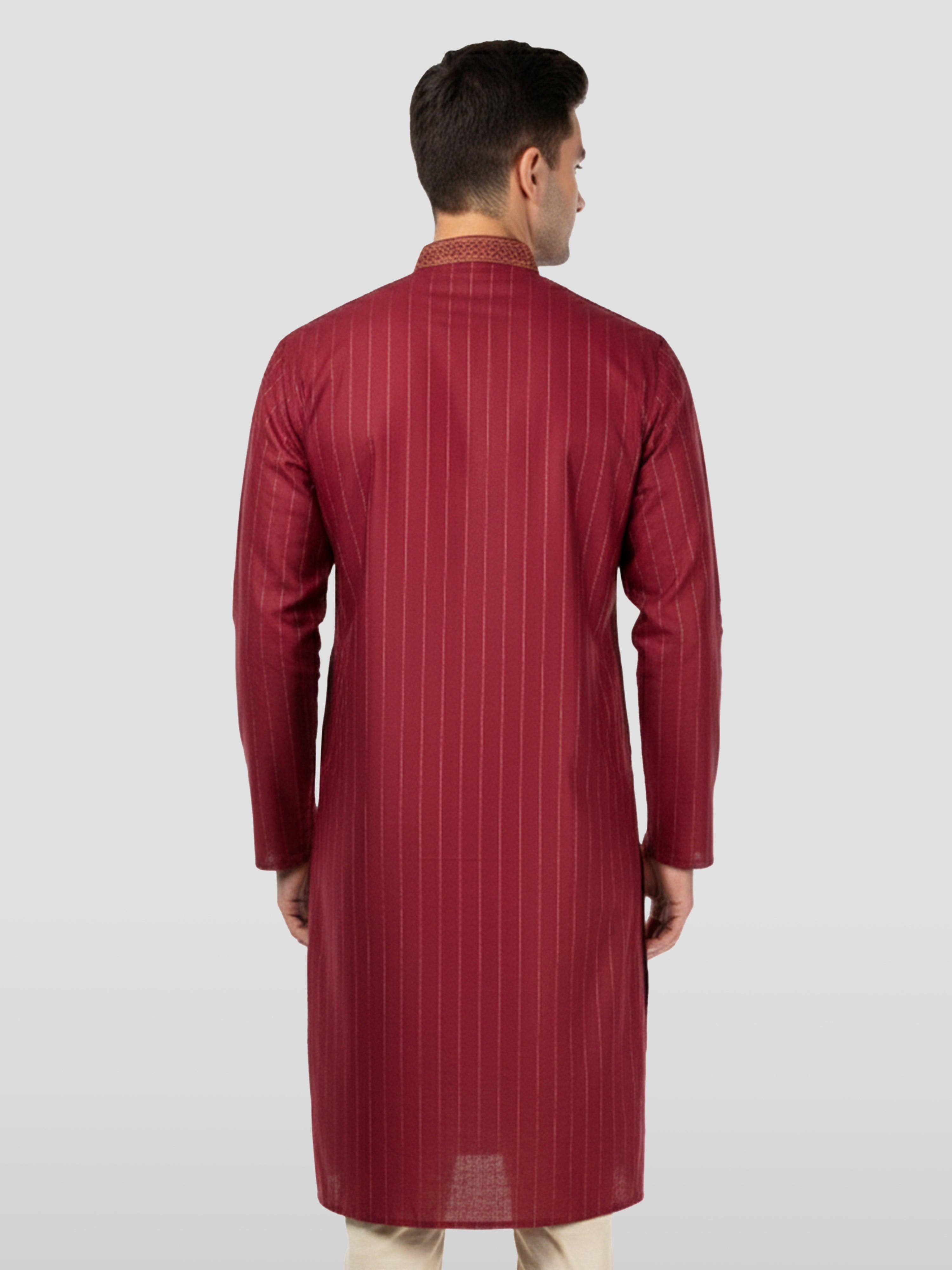 Men's Maroon Cotton Kurta