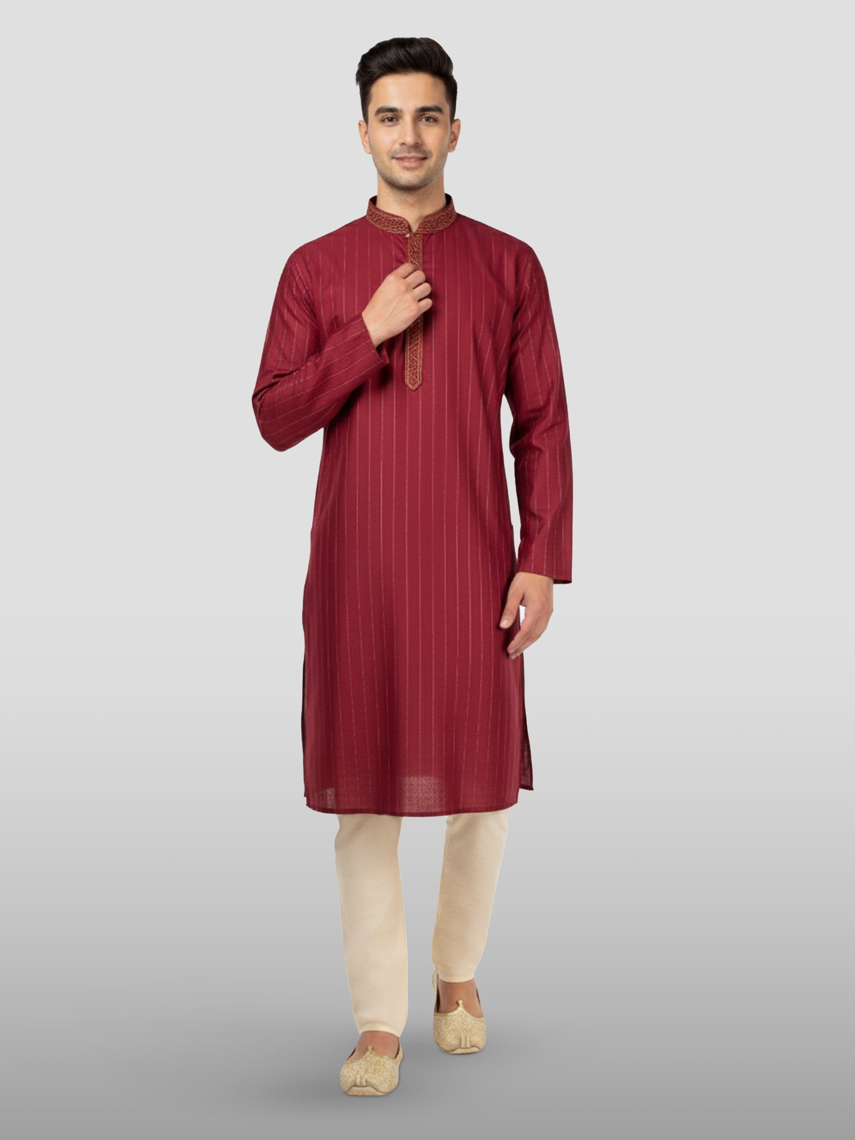 Men's Maroon Cotton Kurta