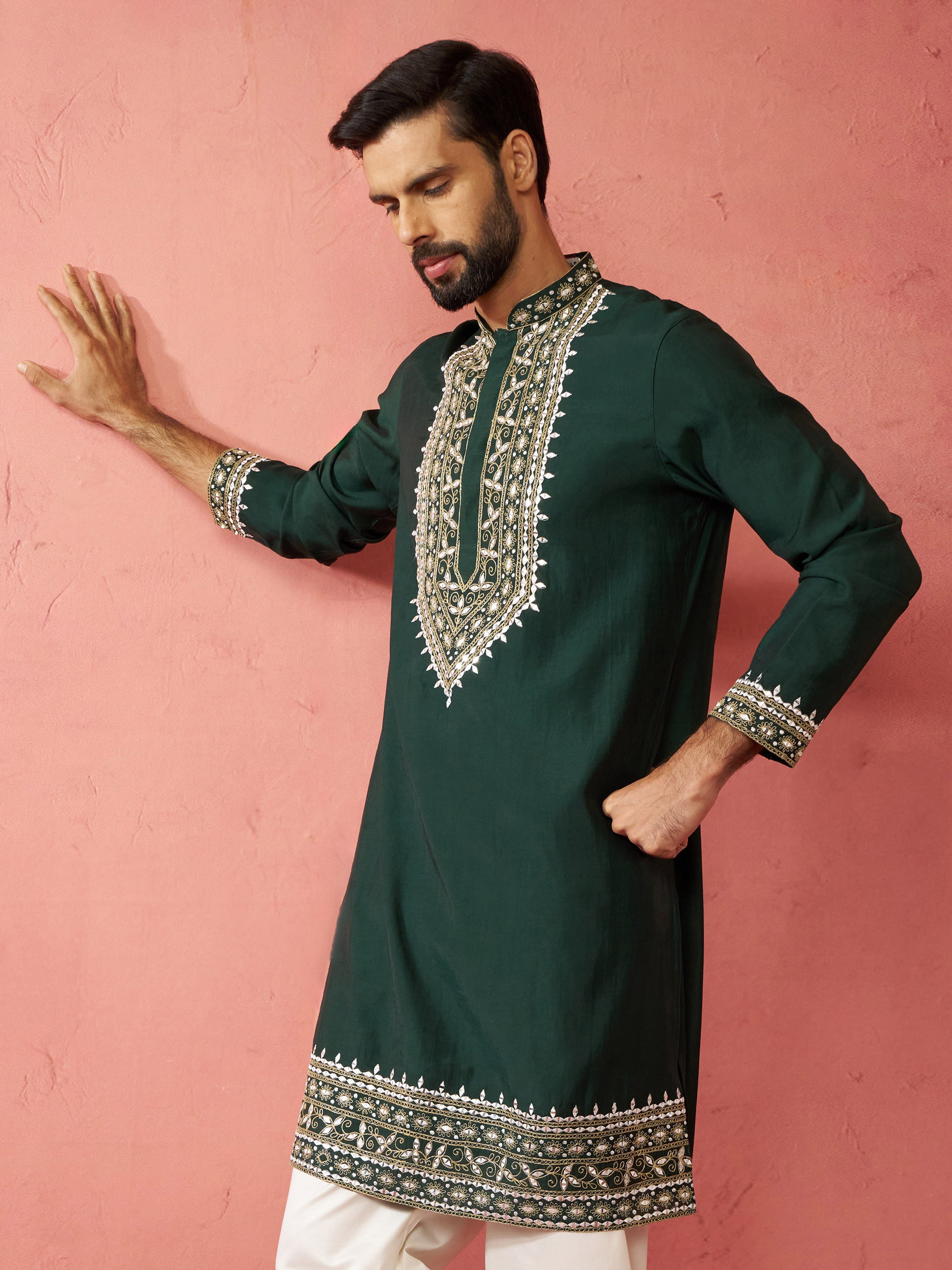 Men's Bottle Green Modal Chanderi Kurta