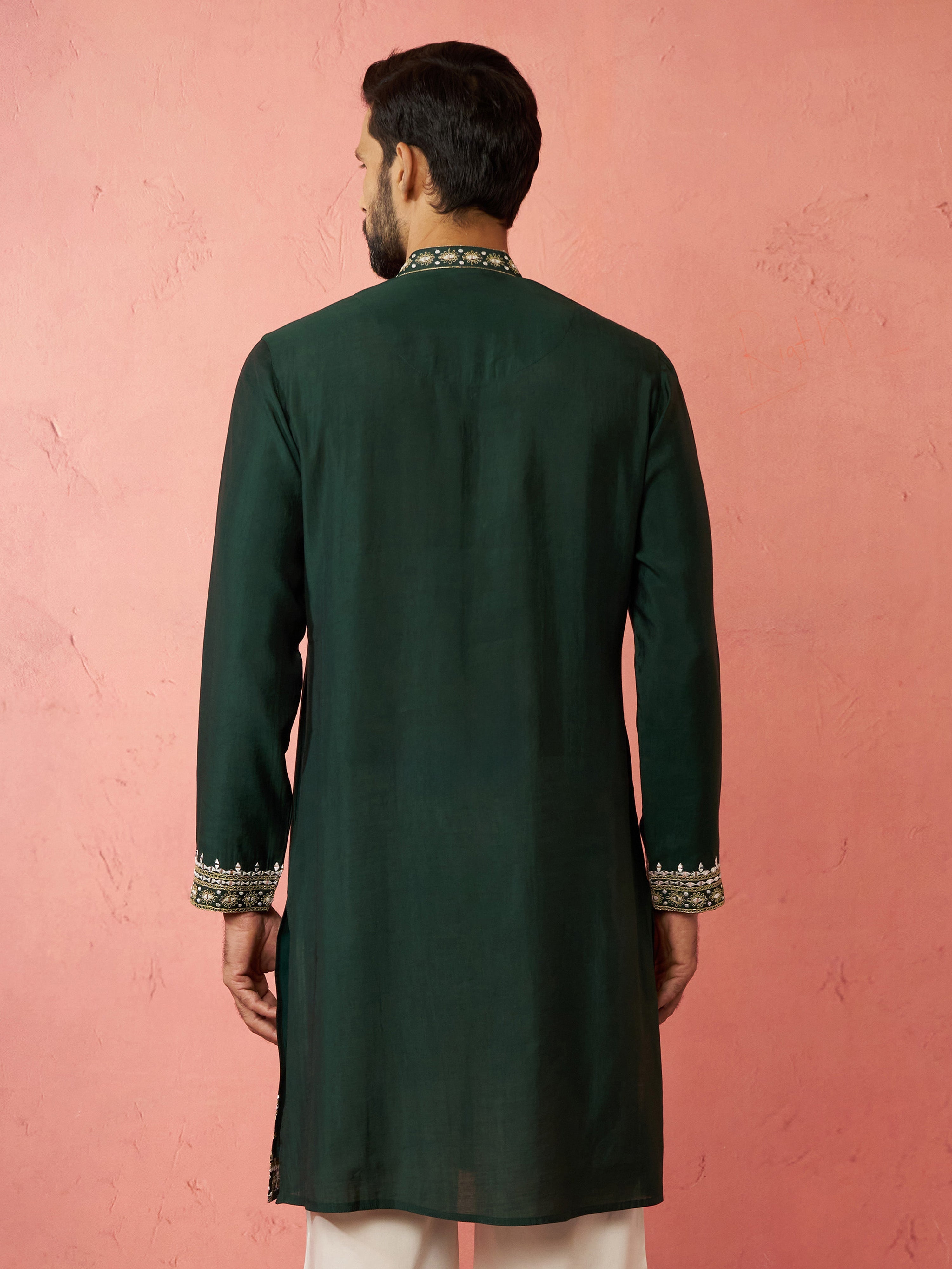 Men's Bottle Green Modal Chanderi Kurta