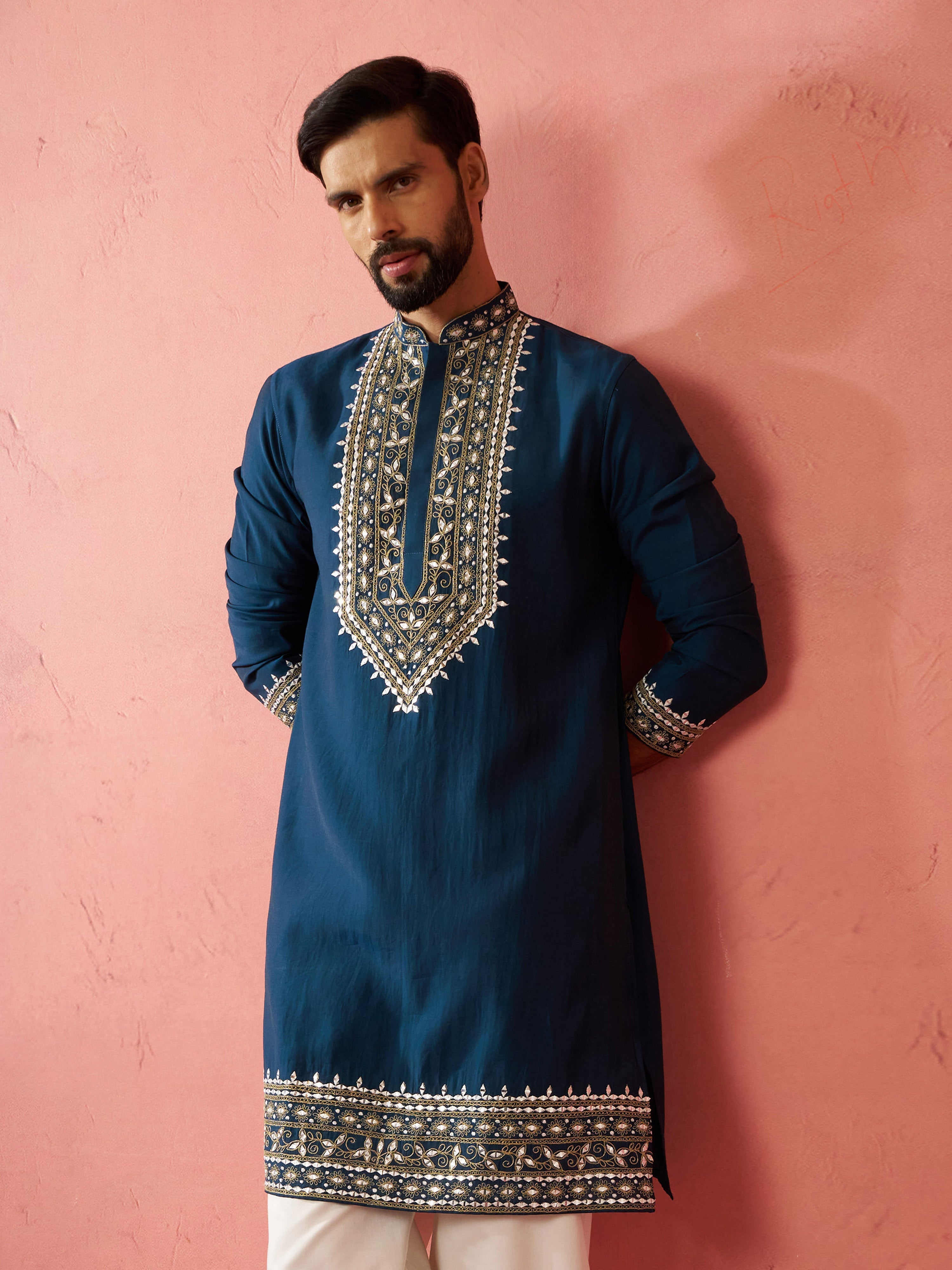 Men's Turquoise Green Modal Chanderi Kurta