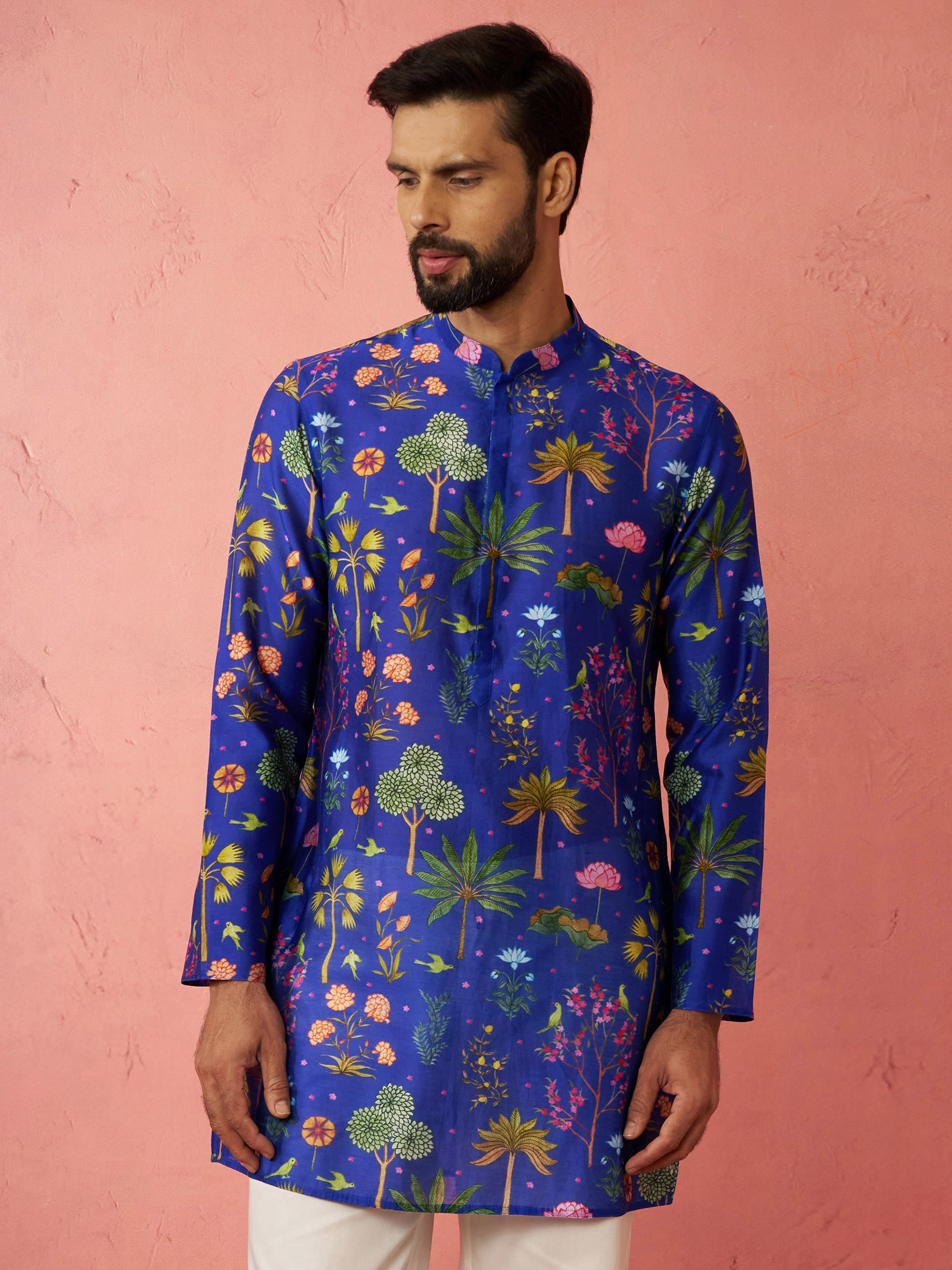 Men's Blue Digital Print Kurta