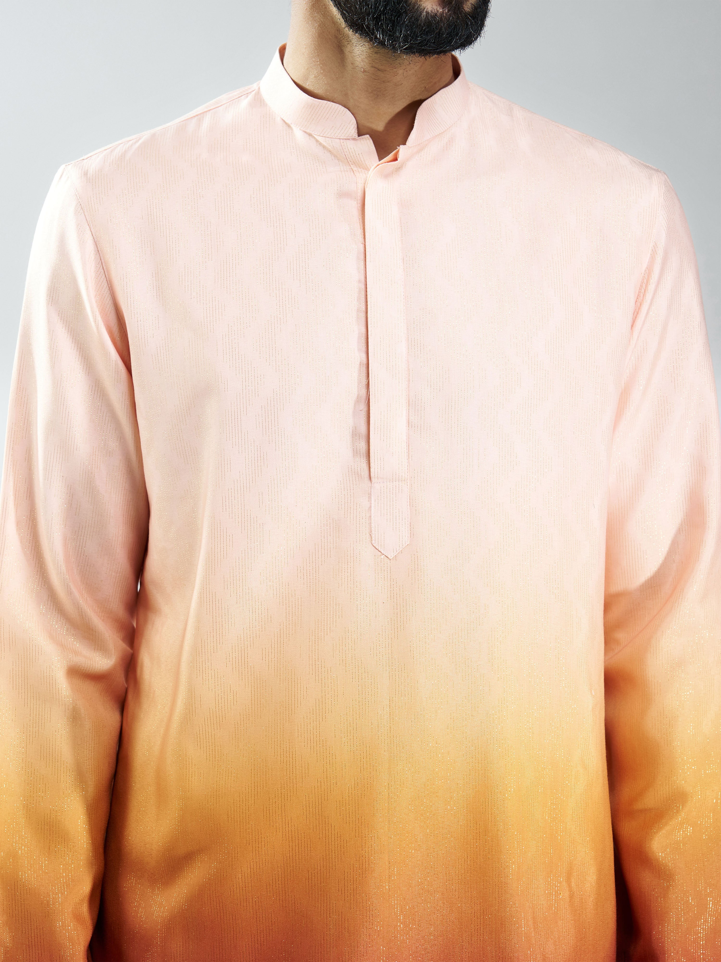 Men Brown Silk Blend Ombre Printed Long Kurta