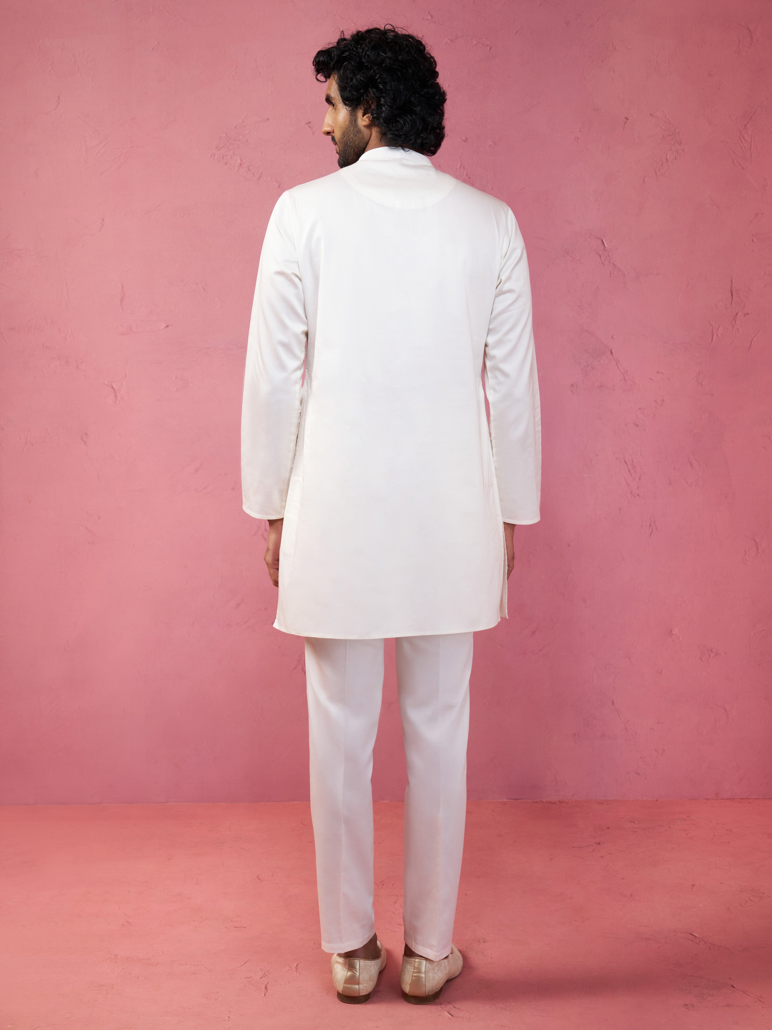 Men's Cream Fine Satin Kurta Set with Matching Pant