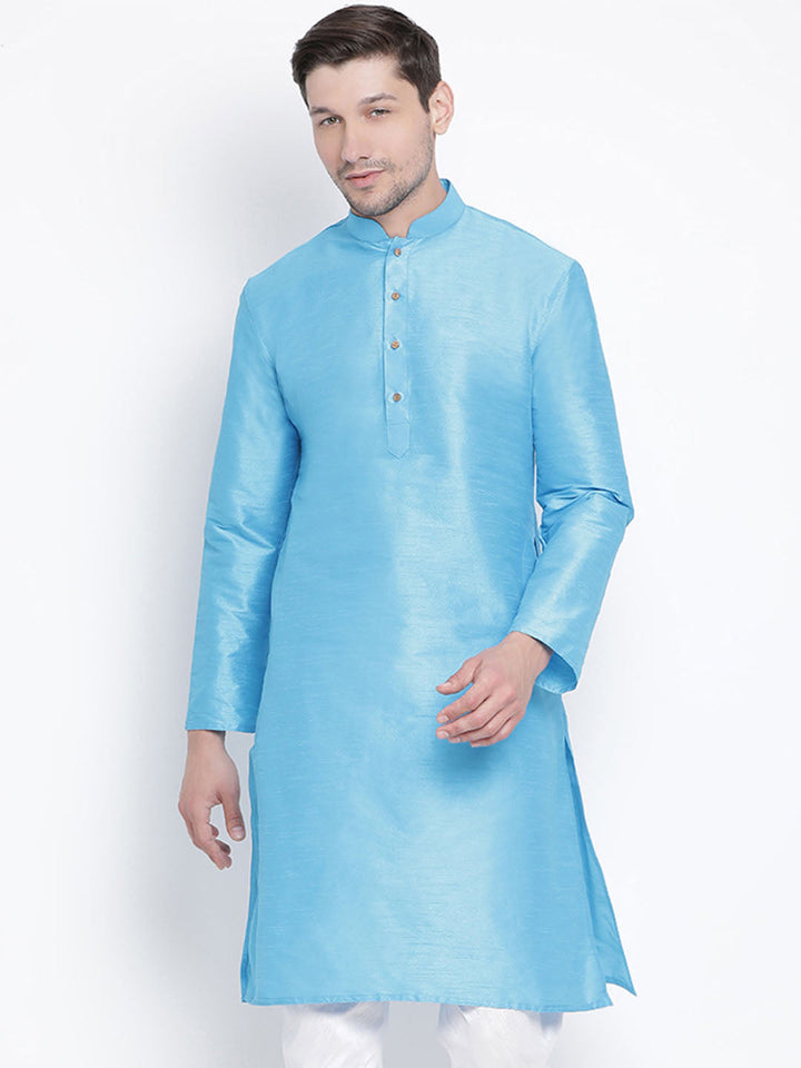 VM BY VASTRAMAY Men's Light Blue Cotton Silk Blend Kurta