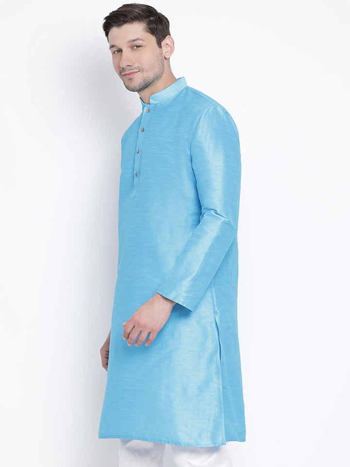 VM BY VASTRAMAY Men's Light Blue Cotton Silk Blend Kurta