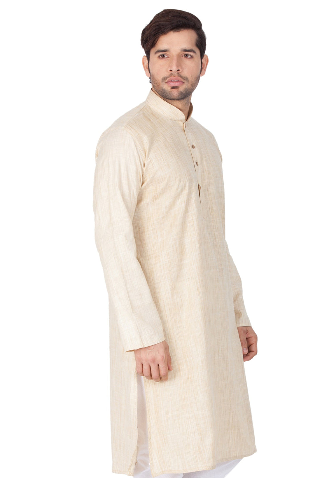 VASTRAMAY Men's Beige Cotton Blend Kurta