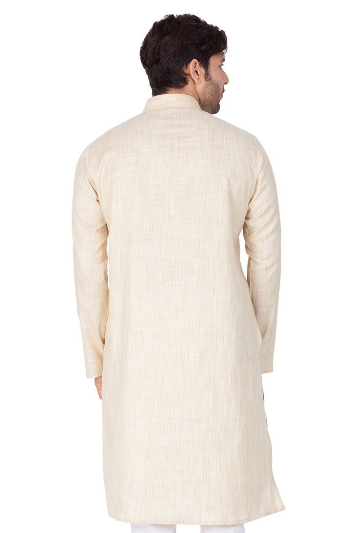 VASTRAMAY Men's Beige Cotton Blend Kurta