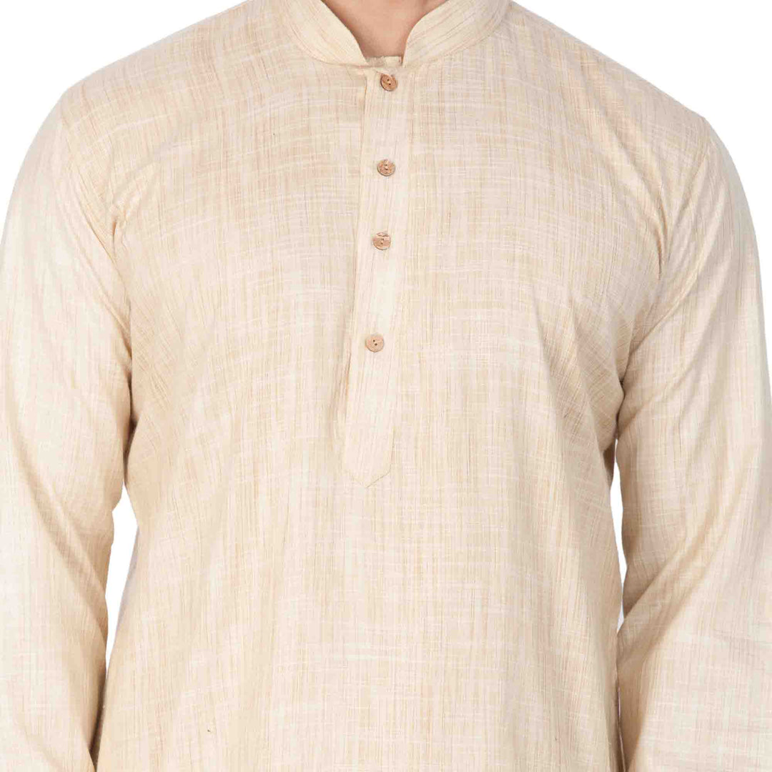 VASTRAMAY Men's Beige Cotton Blend Kurta