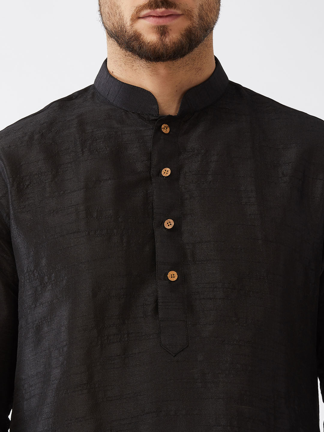 Men's Black And Maroon Silk Blend Kurta And Dhoti Set