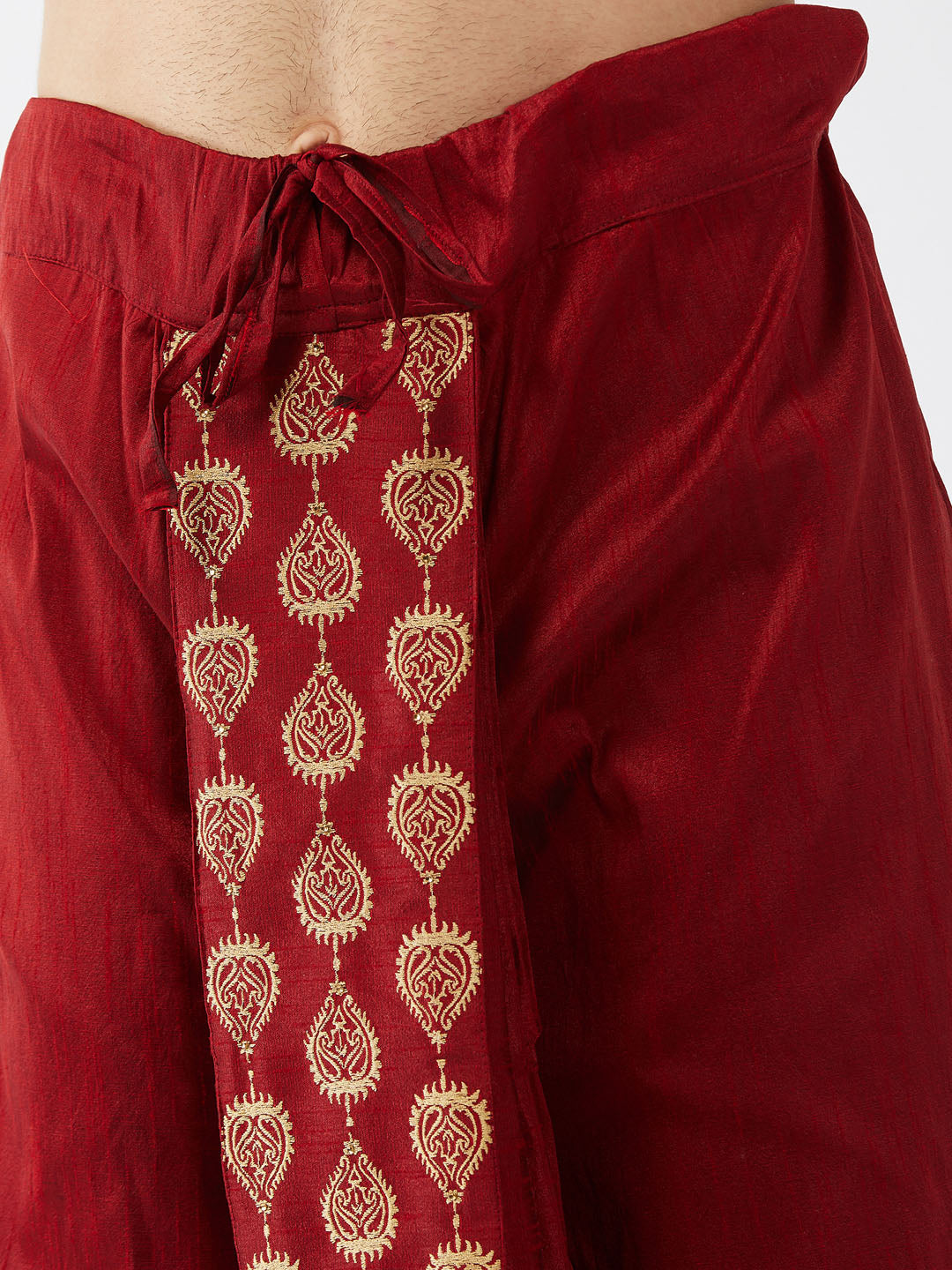 Men's Black And Maroon Silk Blend Kurta And Dhoti Set