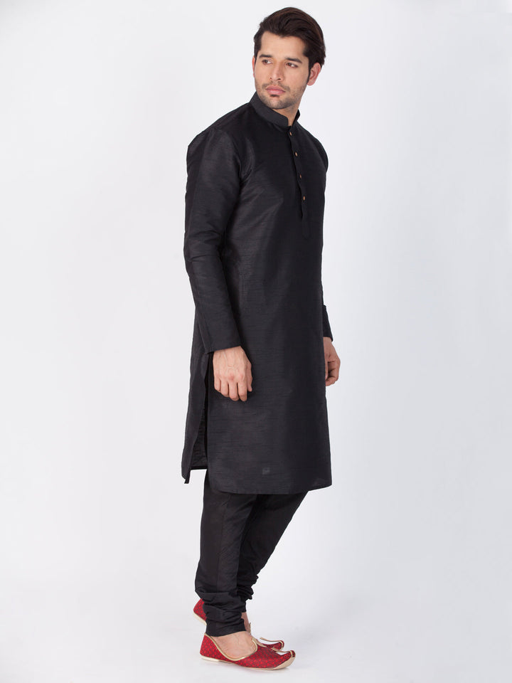 Vastramay Silk Blend Black Baap Beta Kurta Pyjama Set