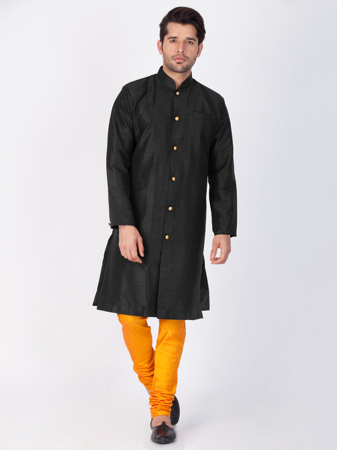 Vastramay Silk Blend Orange Baap Beta Kurta Pyjama Set